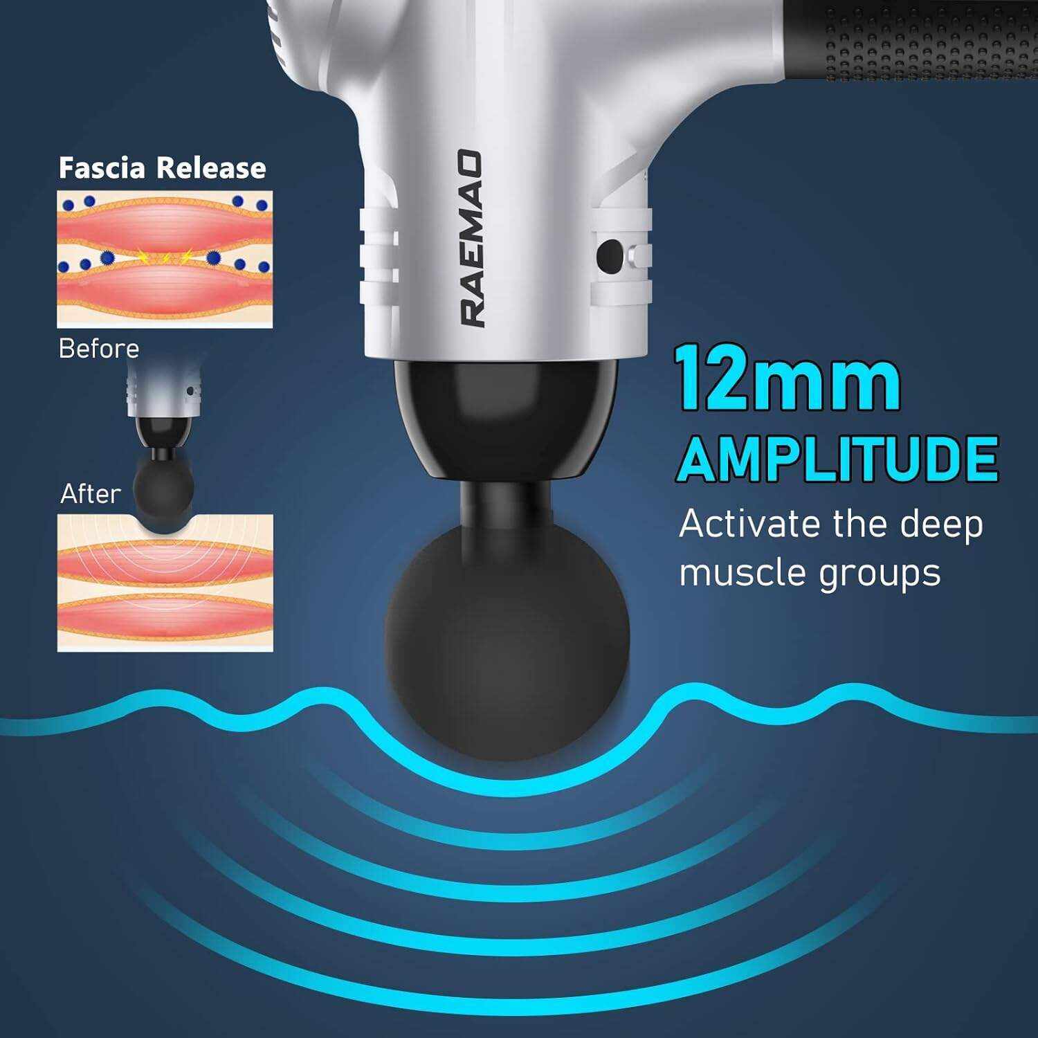 RAEMAO Massage Gun Deep Tissue, Back Massage Gun for Athletes for Pain Relief Attaching 8 PCS Specialized Replacement Heads, Percussion Massager with 10 Speeds & LED Screen, Carbon