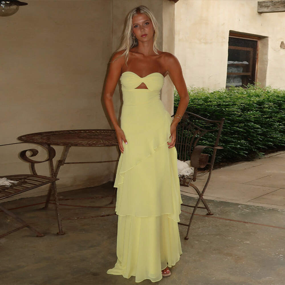 Strapless Ruffle Layer Maxi Dress