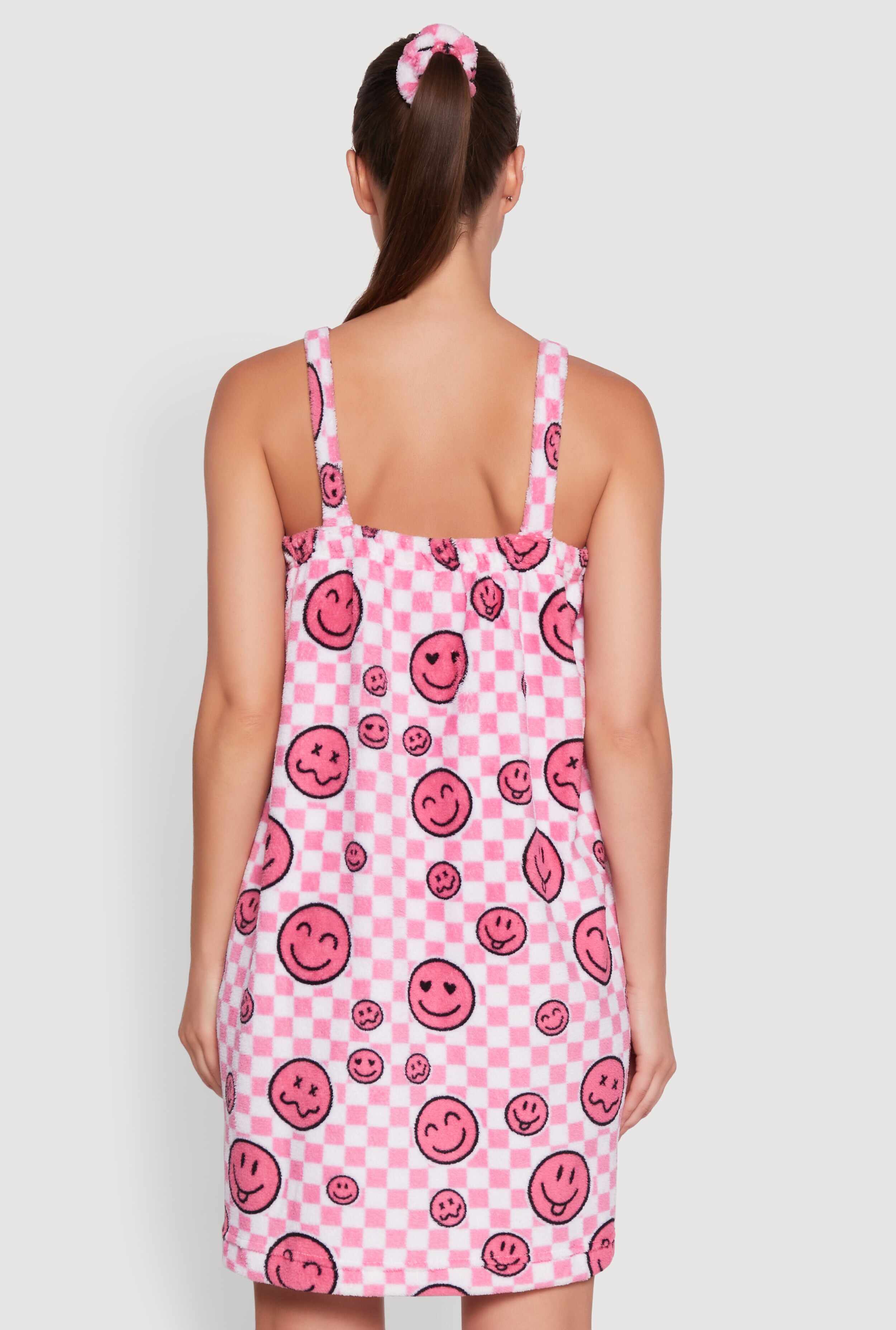 Patterned Plush Shower Wrap with Scrunchie