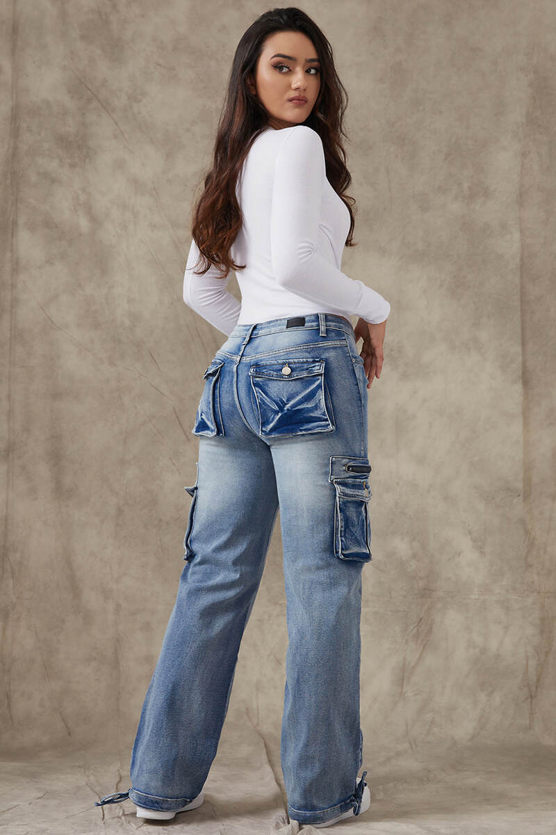 90s Vintage Flap Pocket Low Waist Cargo Jeans