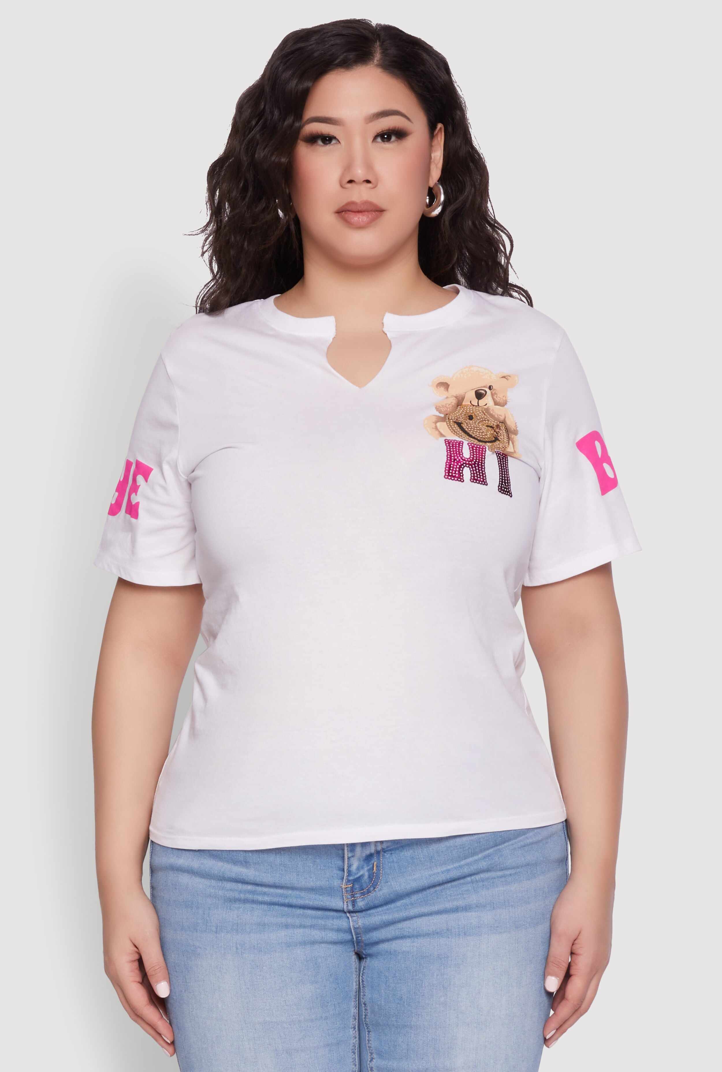 Plus Size Sequin Greetings Bear Graphic Tee