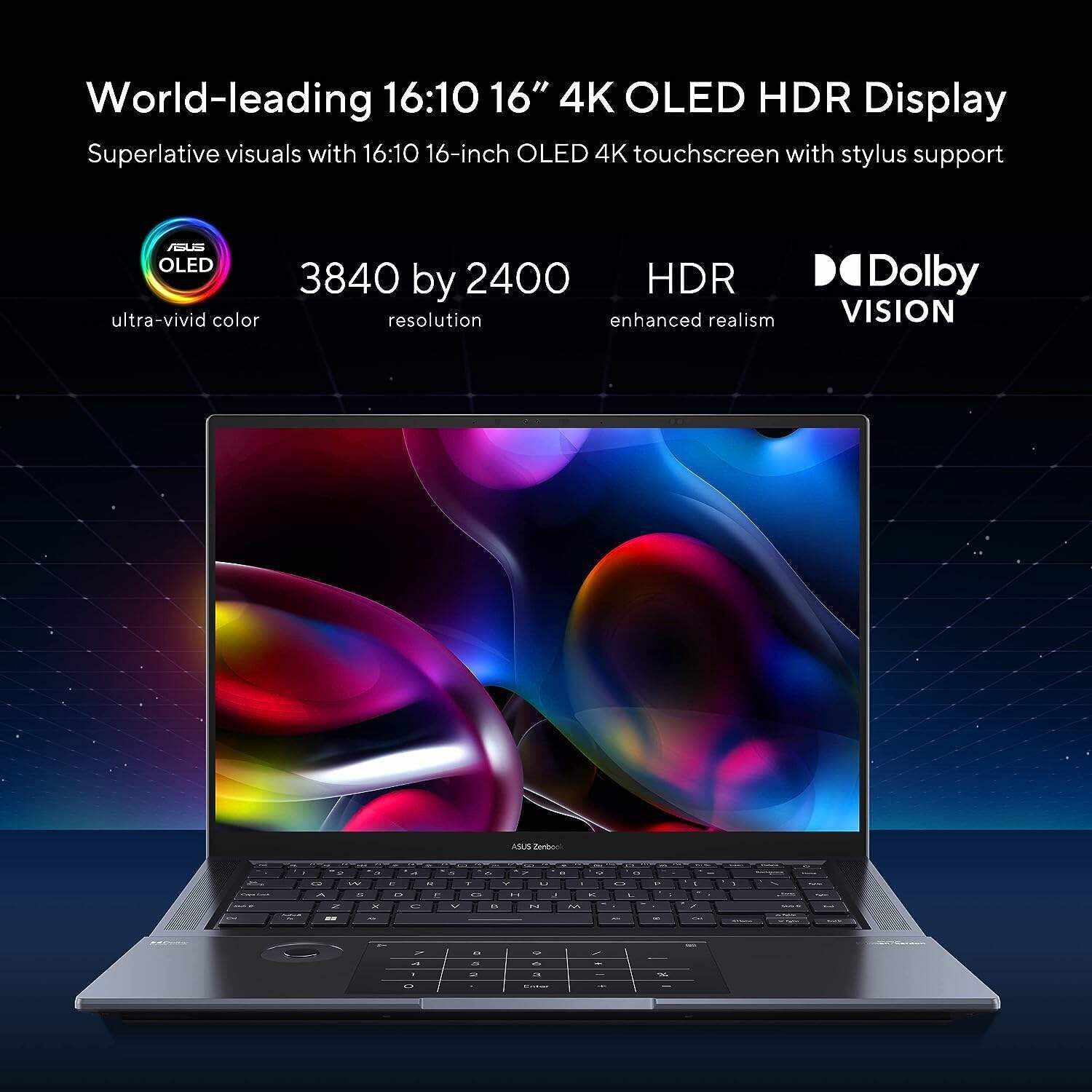 ASUS ZenBook Pro 16X OLED 16 inch 4K OLED 16:10 Touch Display, ASUS Dial, Intel Core i9-12900H, 32GB, 2TB, GeForce RTX 3060 GPU, Windows 11 Pro, Tech Black, UX7602ZM-XB96T