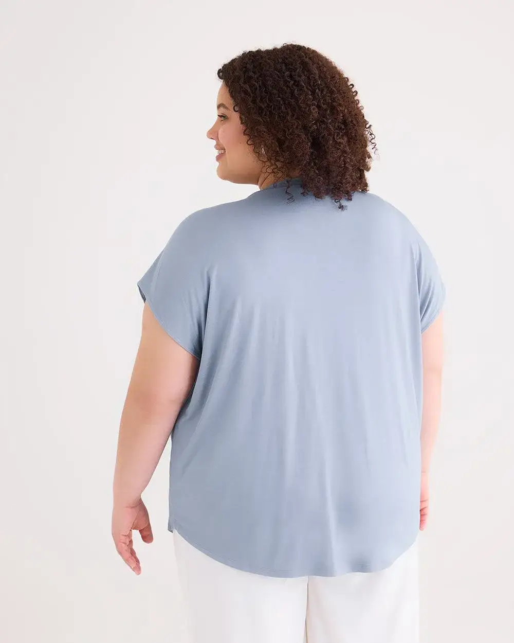 Extended-Sleeve Crew Neck Mixed Media Top