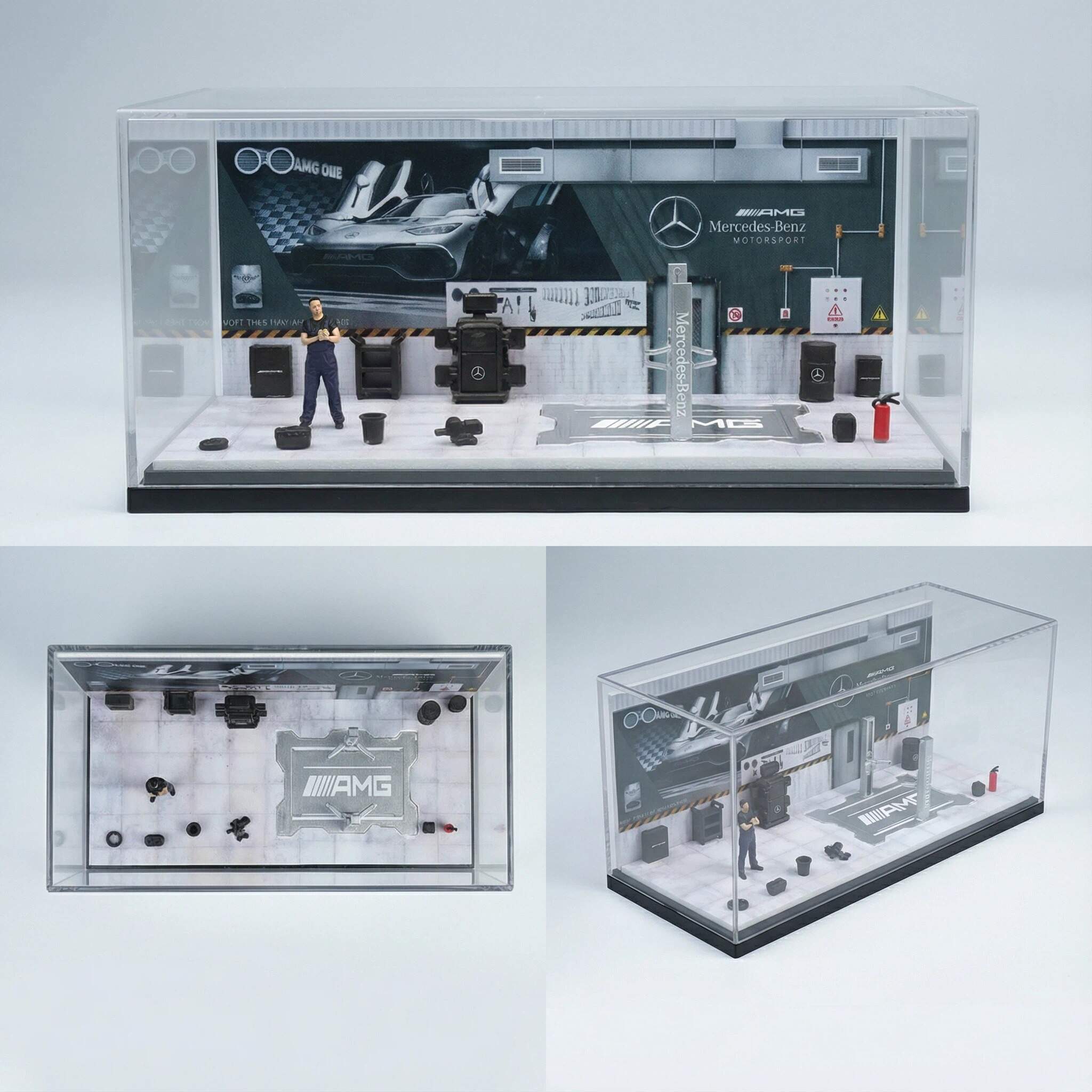 1:64 Scale Motorsport Workshop Diorama Display Case – Racing Garage Scene for Diecast Cars
