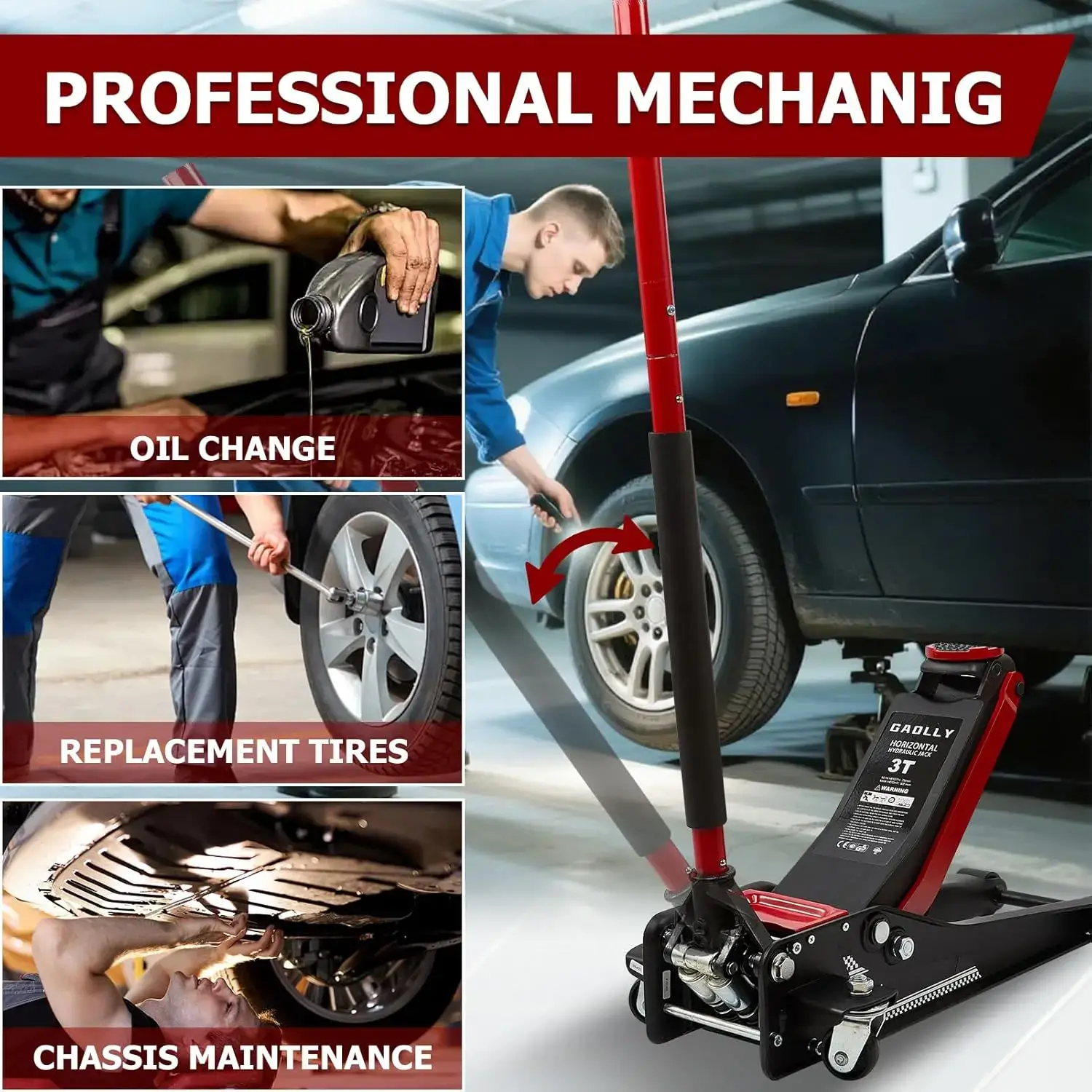3 Ton Low Profile, Heavy-Duty Steel Racing Floor Jack with Dual Pistons Quick Lift Pump, with Lug Wrench Lifting Range 3.35