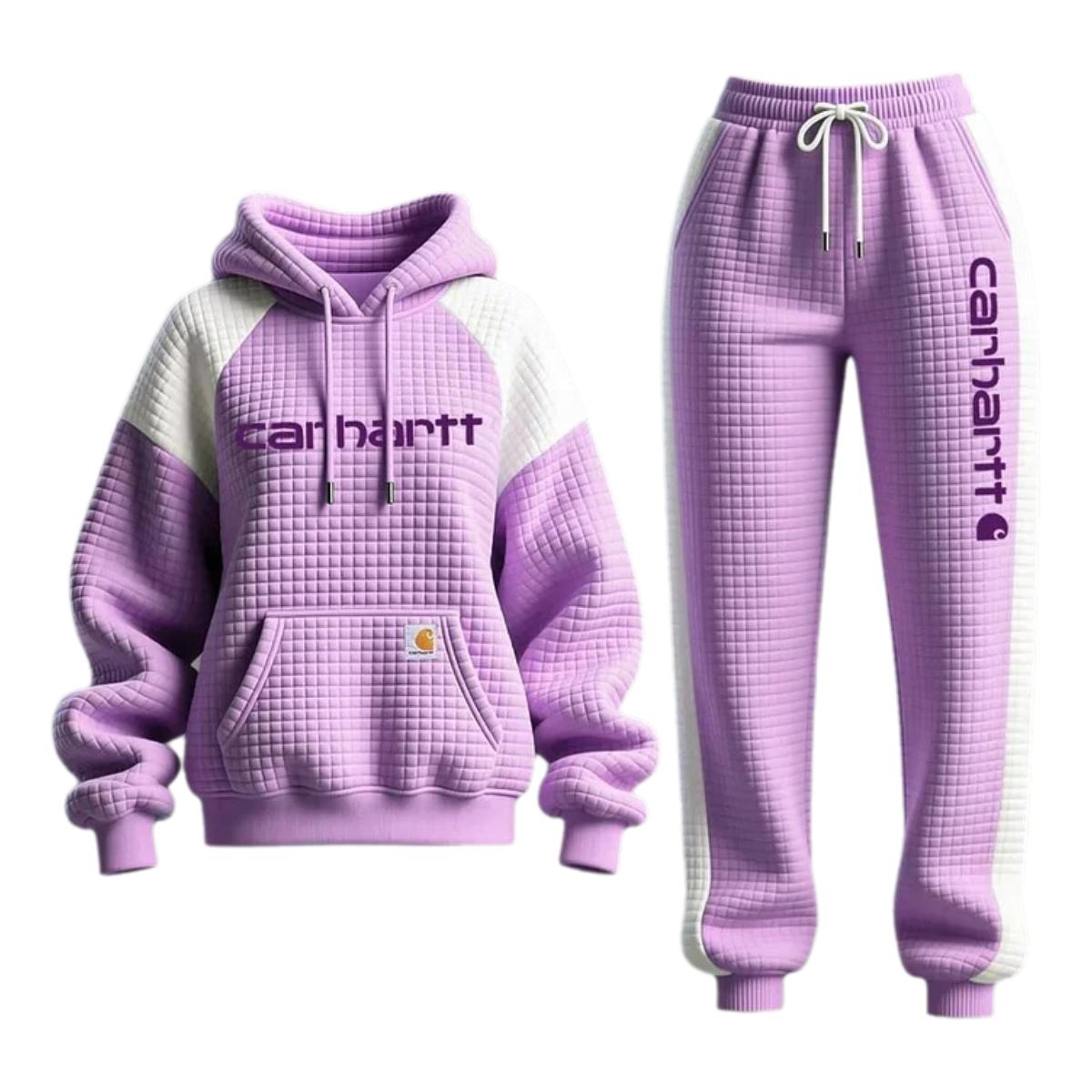 Purple Quilted Hoodie and Joggers Set for Winter Skiing
