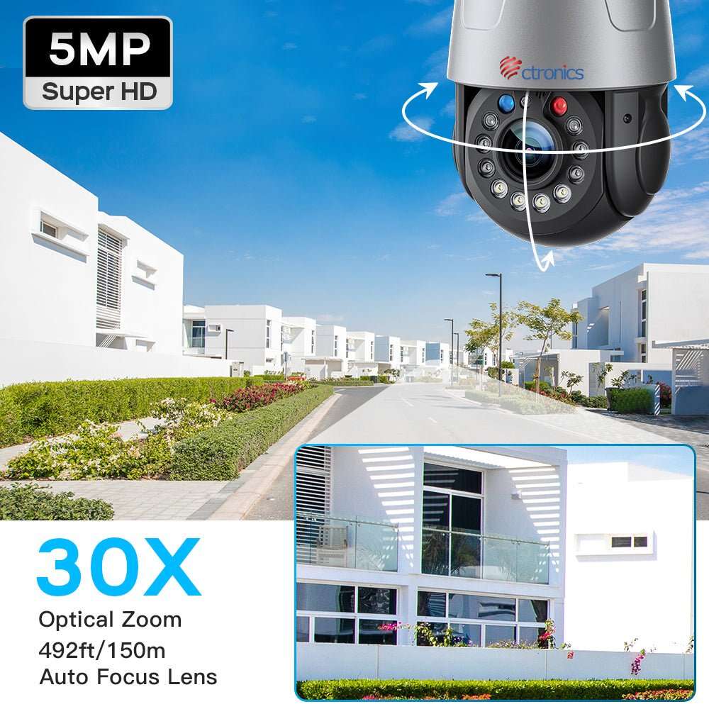 30X Optical Zoom 5MP WiFi PTZ Surveillance Camera with  Audible  Light Alarm and 50m Color Night Vision