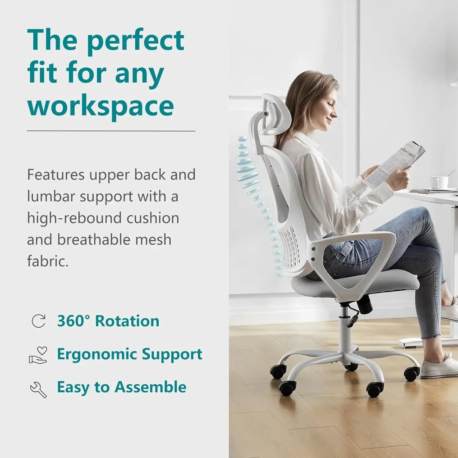Ergonomic Office Chair, High Back Desk Chair with Headrest, Home Office Swivel Mesh Computer Chair, Executive Office Chair