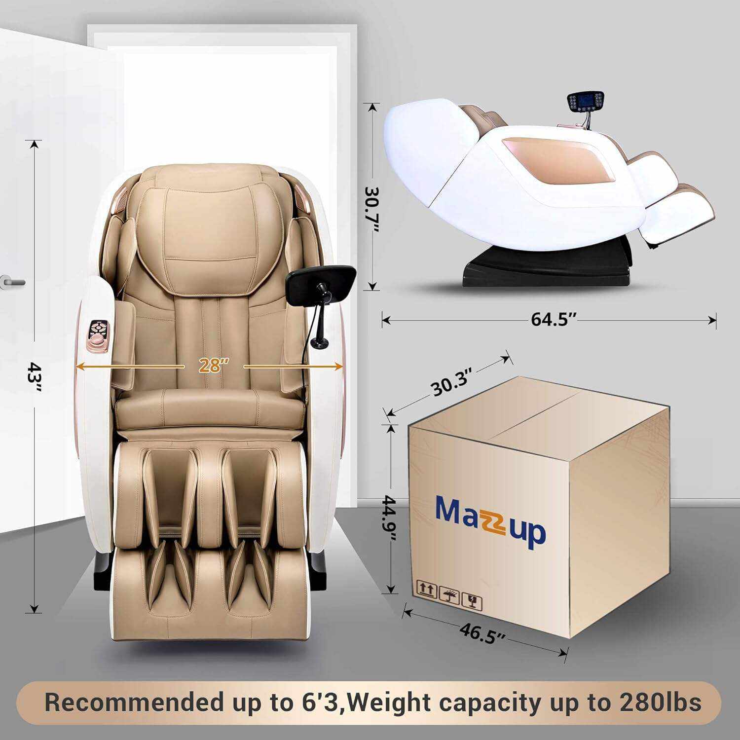 Mazzup Full Body Zero Gravity Shiatsu Massage Chair with Fully Assembled, LCD Screen, Shortcut Keys, USB Charging Port, Heat, Ideal Gift for Loved Ones, Parents, Balck