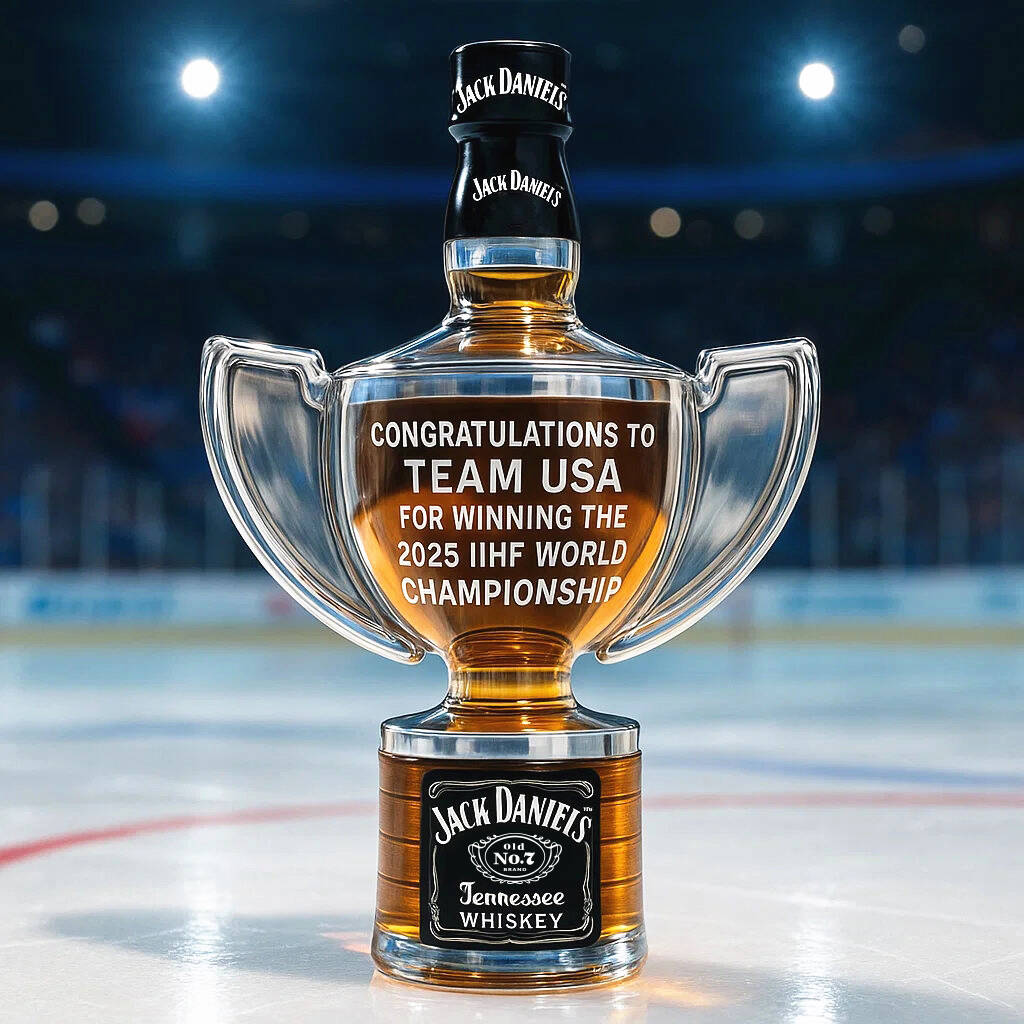 Whiskey bottle commemorating Team USA's win of the 2025 IIHF World Championship