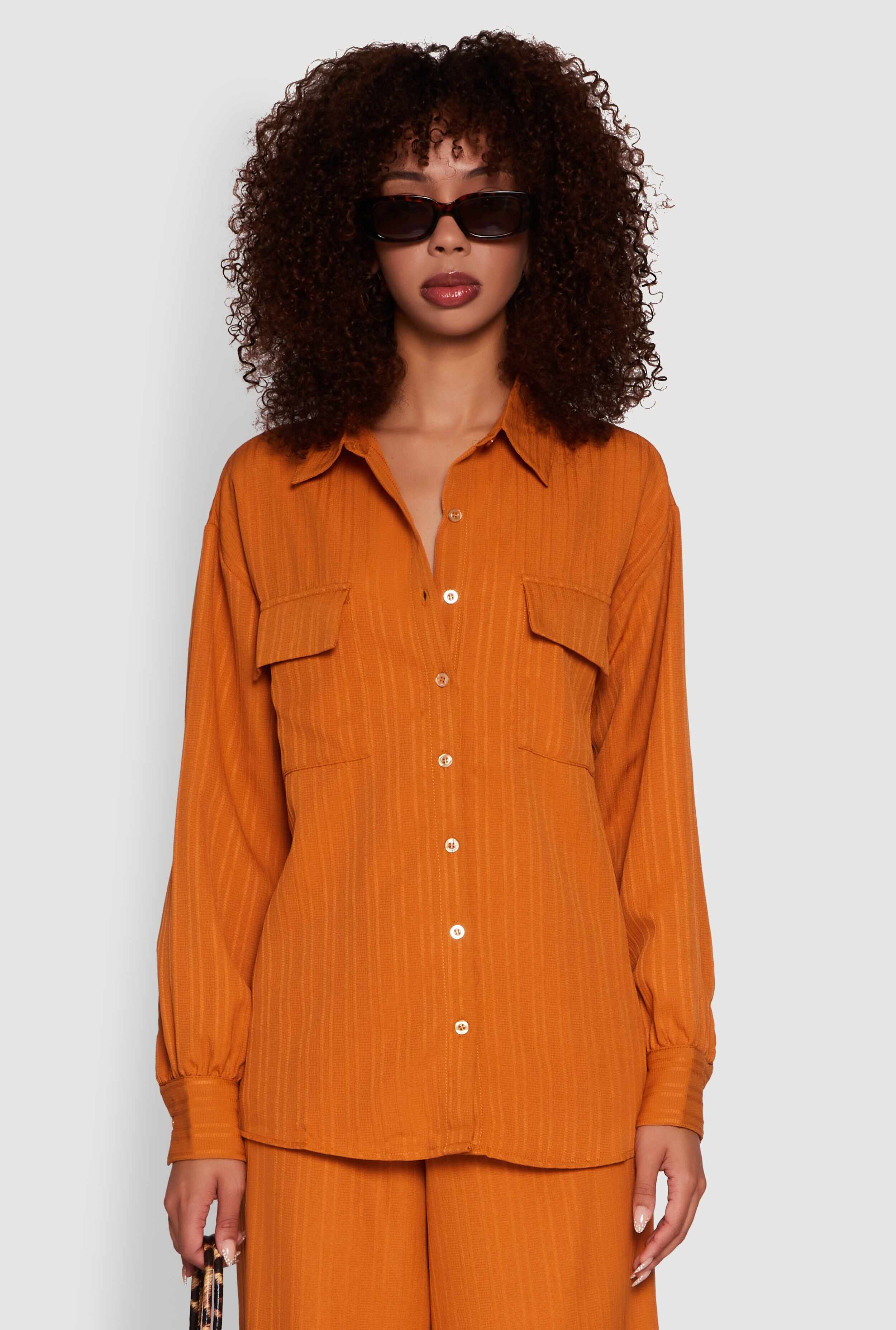Iris Shadow Stripe Textured Knit Button Front Shirt