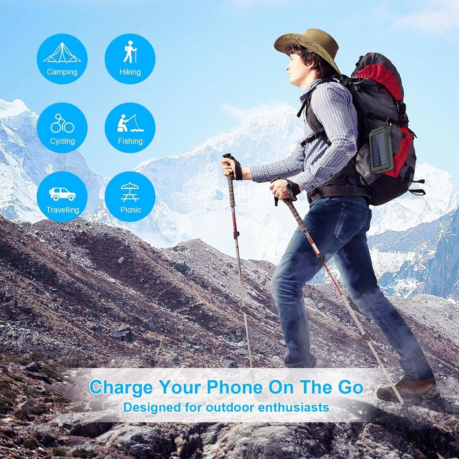 YELOMIN Solar Charger, 38800mAh Portable Solar Power Bank, Waterproof Battery Pack for Outdoor Activities, Camping External Backup Power Charger Dual USB 5V Outputs/LED Flashlights