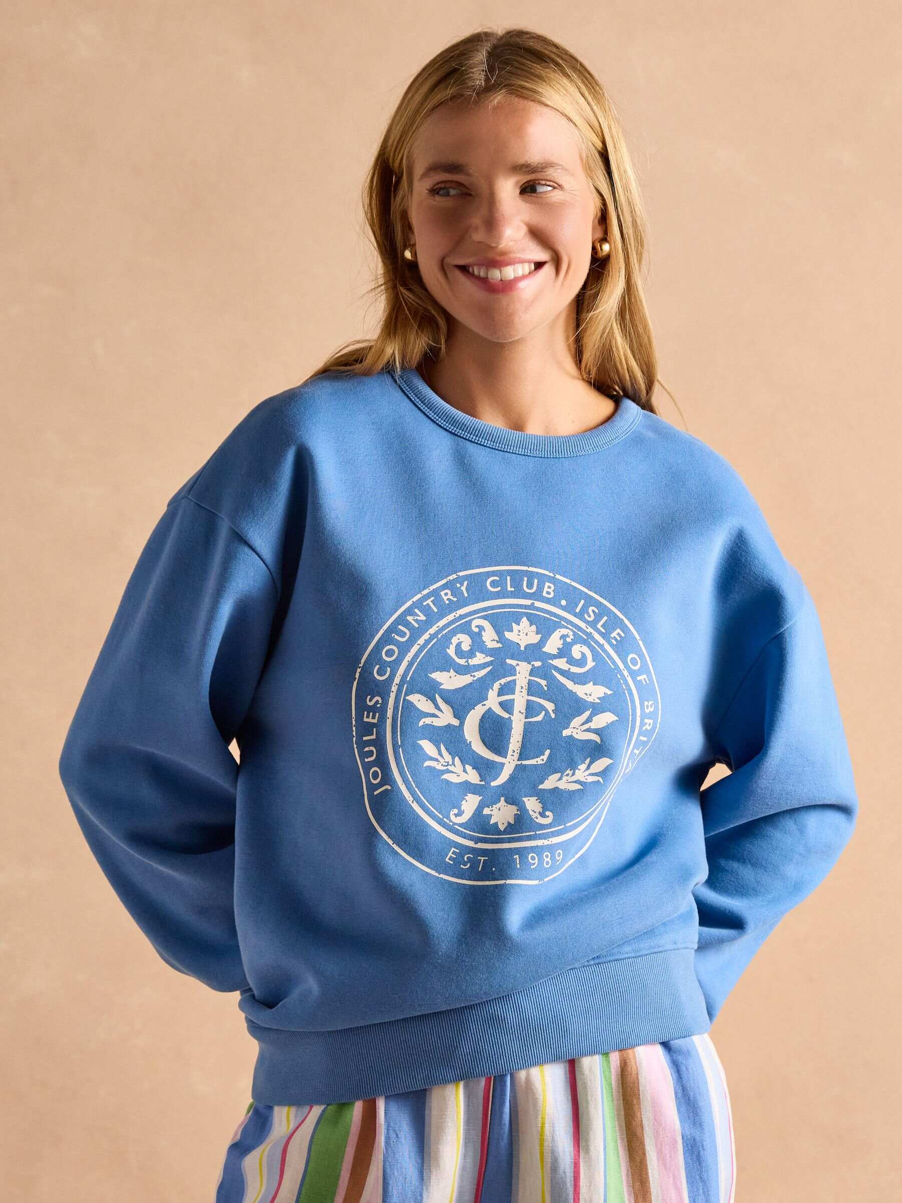 Graphic Blue Cotton Rich Crew Neck Sweatshirt