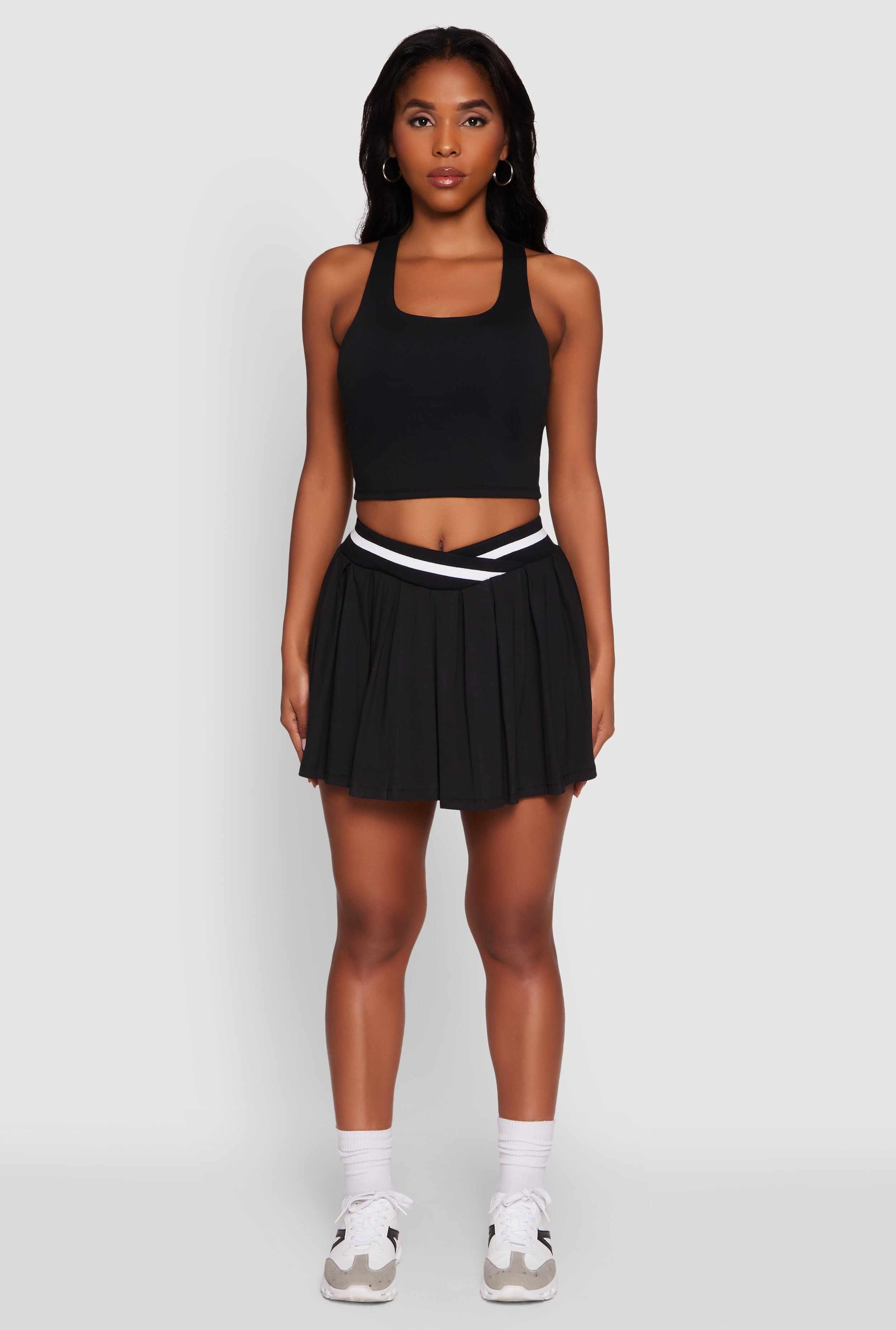 High Waisted Contrast Trim Mini Pleated Skort
