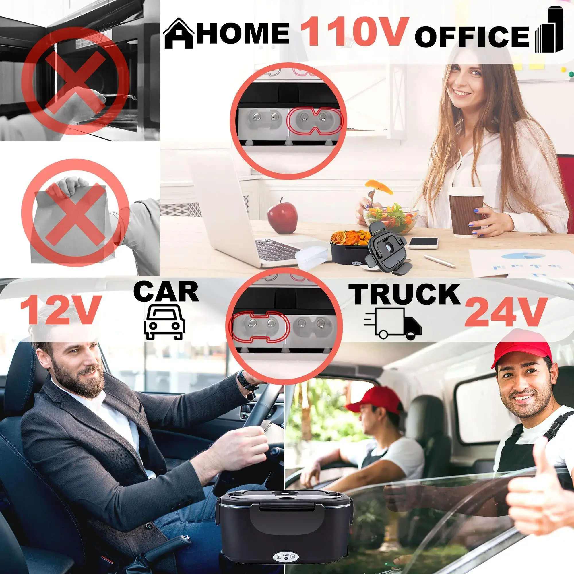 80W Electric Lunch Box Leakproof Design 1.5L 1.8L Car Portable Food Heater With Cutlery Bag For Office Workers Students