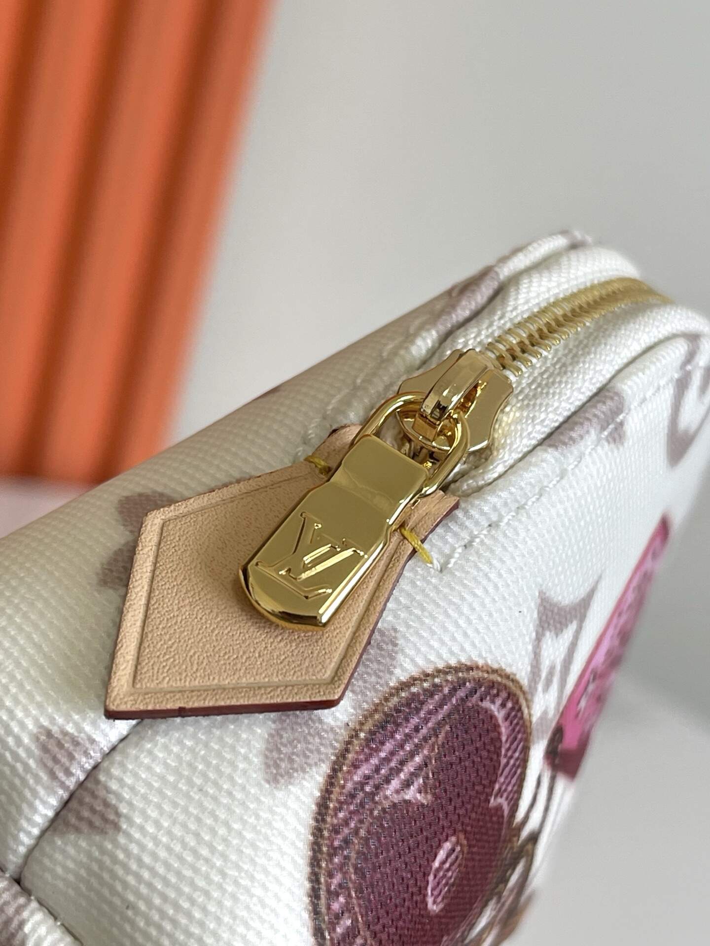 Small Cosmetic Pouch – Monogram-Inspired Coated Canvas with Vintage Hotel Key Motif & Washable Lining