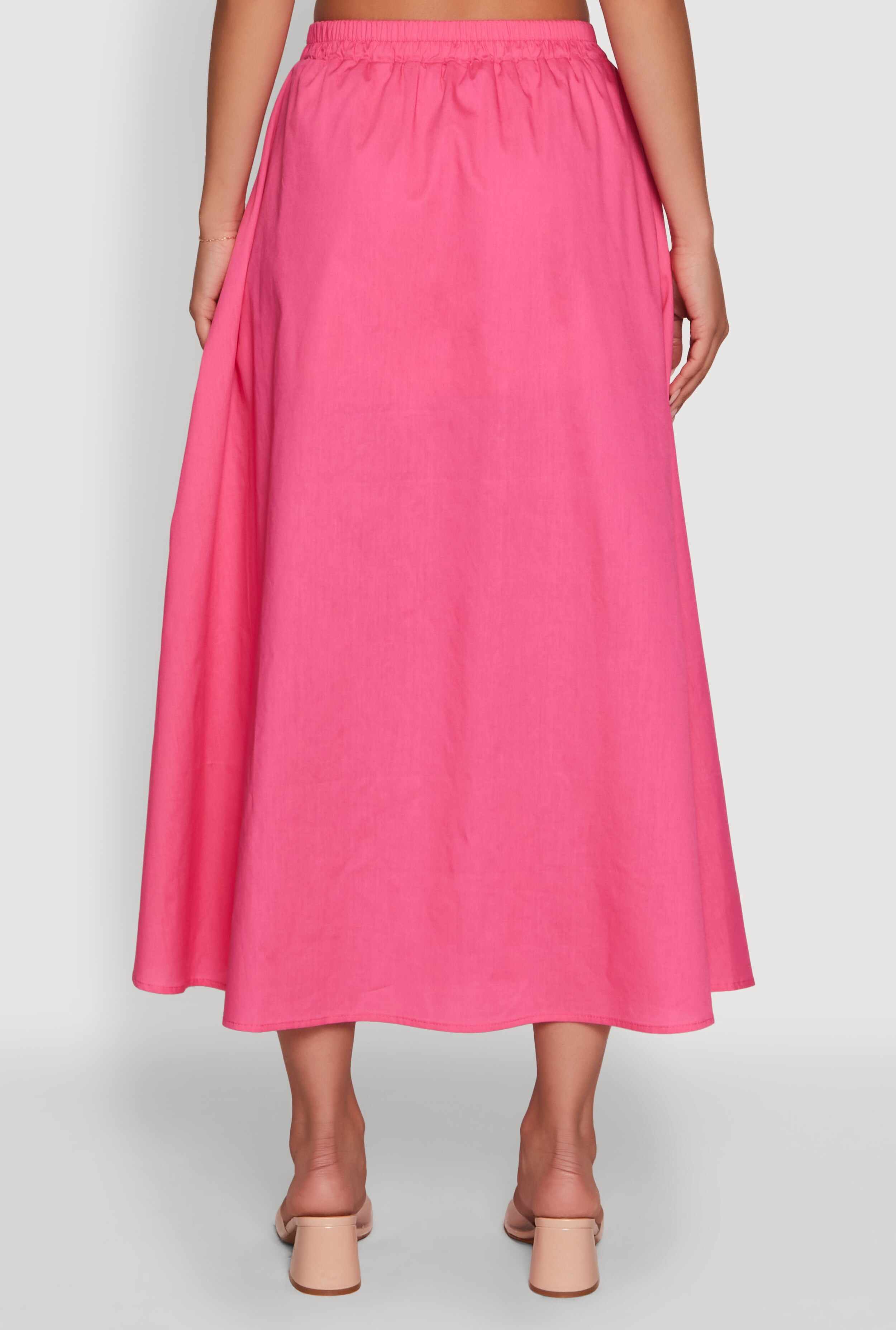 Trendy Poplin High Waisted Side Slit Midi Skirt