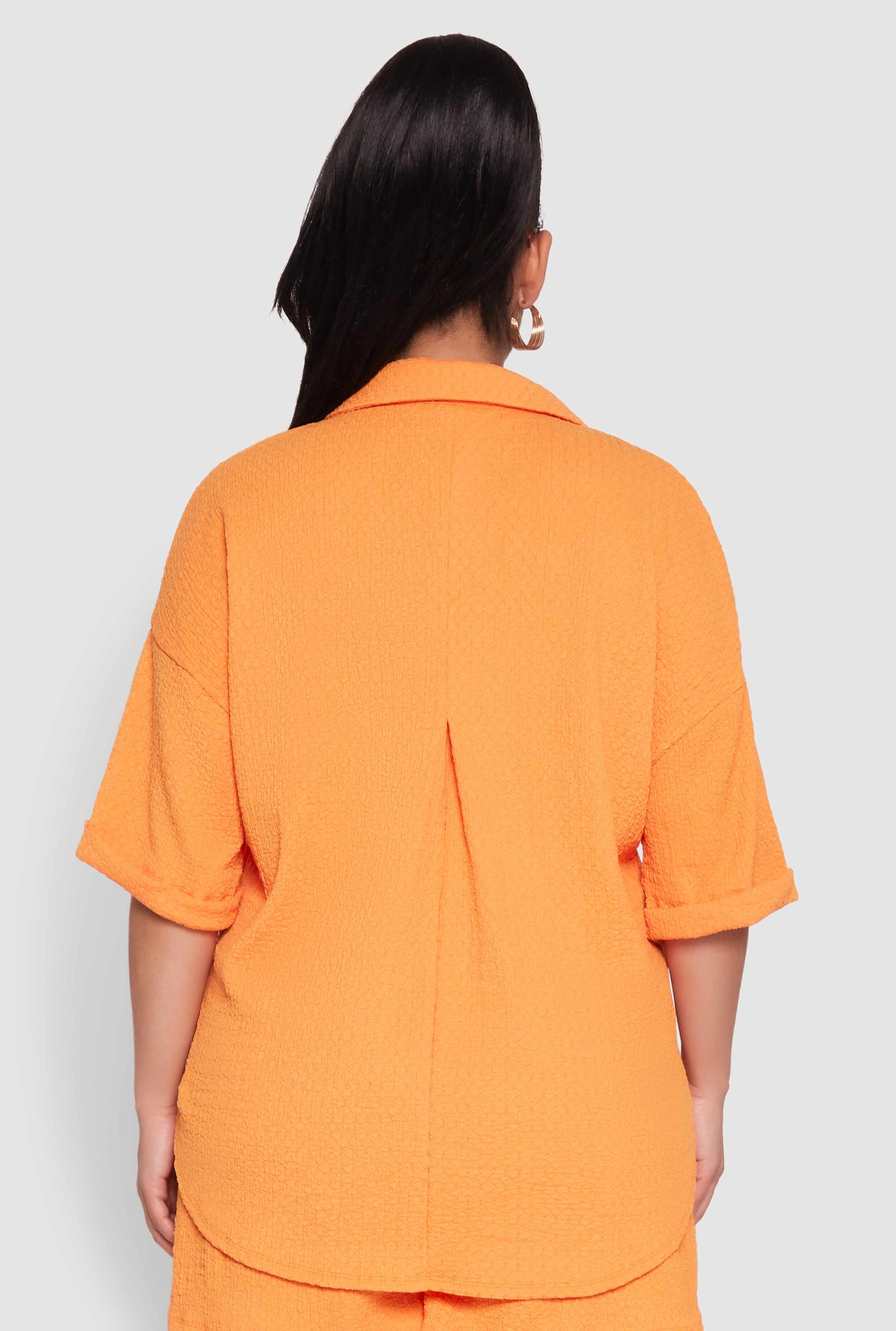 Plus Size Textured Knit Oversized Shirt