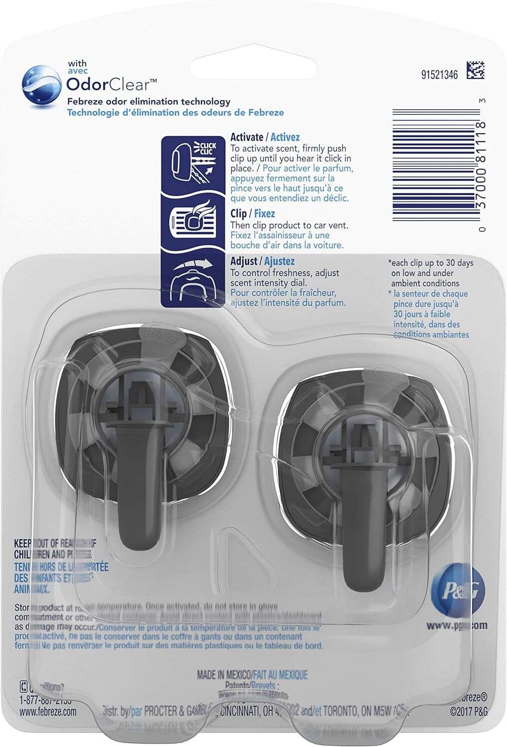 Febreze Car Air Fresheners, New Car Scent, Odor Eliminator for Strong Odors Car Vent Clips (2 Count)