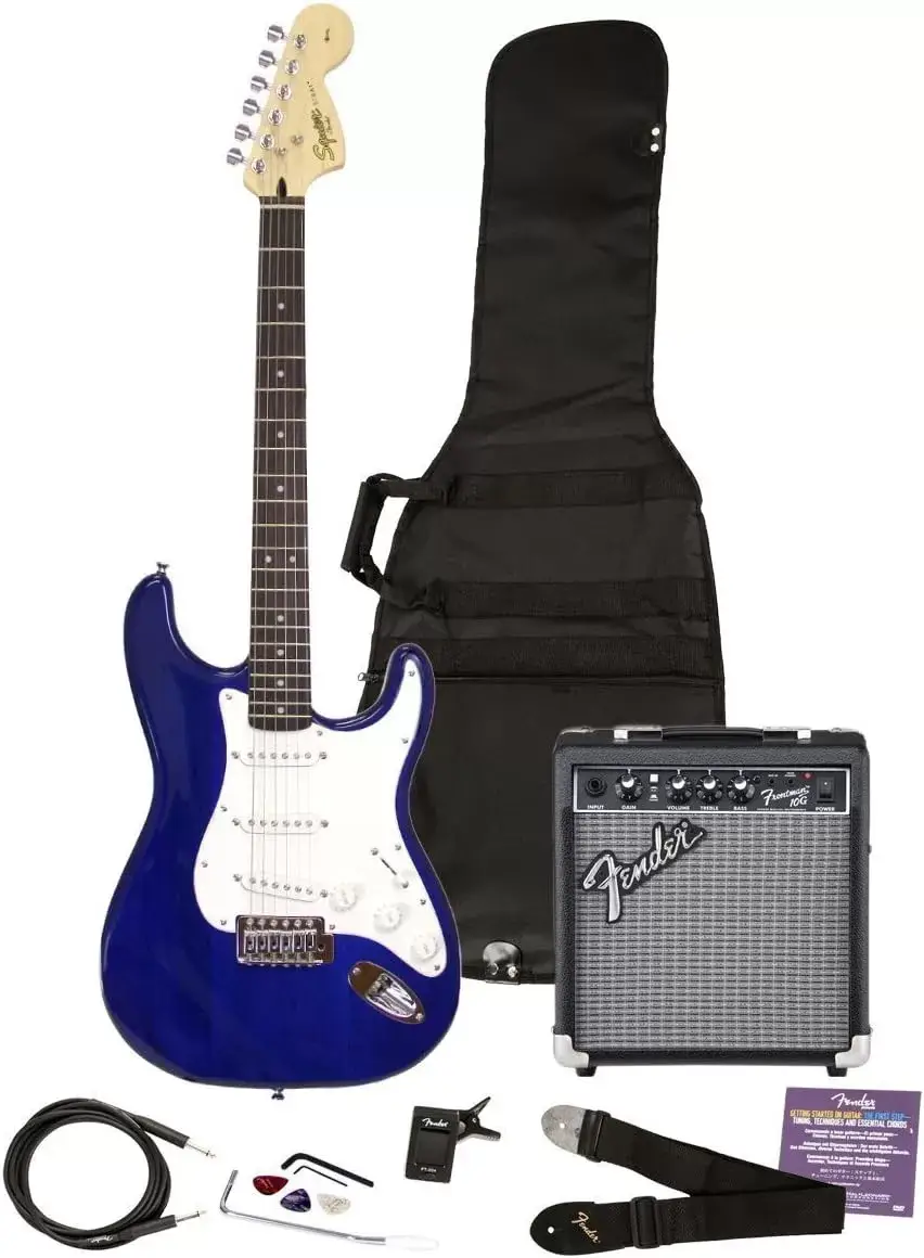 Fender Squier Stratocaster - Sunburst Bundle with Frontman 10G Amp, Gig Bag, Instrument Cable, Tuner, Strap, Picks, Fender Play Online Lessons, Instructional Book, and Austin Bazaar Instructional DVD