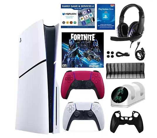Clearance Sale PS5 Slim 1TB Disc or Digital Console with Fortnite Accs & 2 Controllers