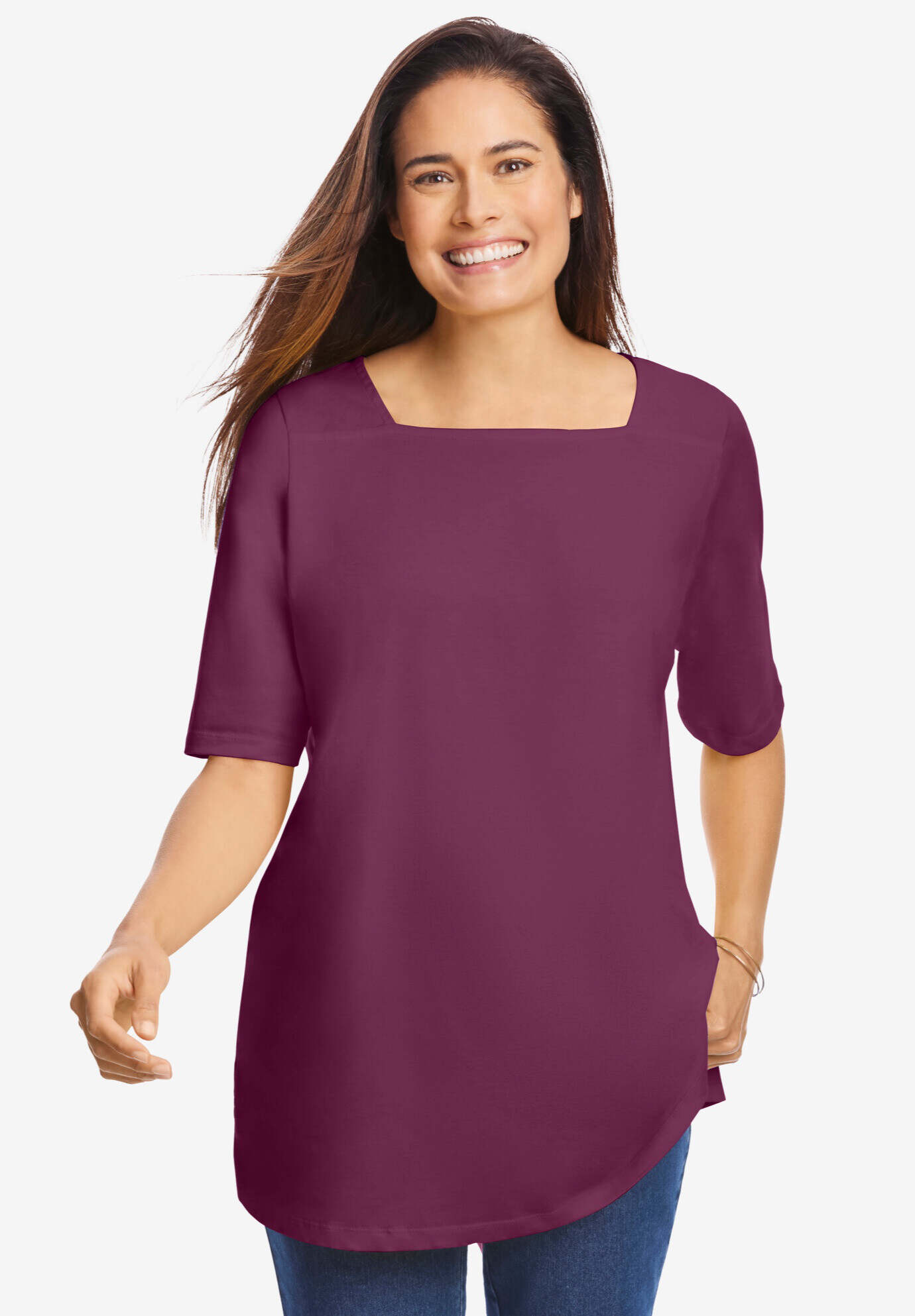 Perfect Elbow-Sleeve Square-Neck Tee