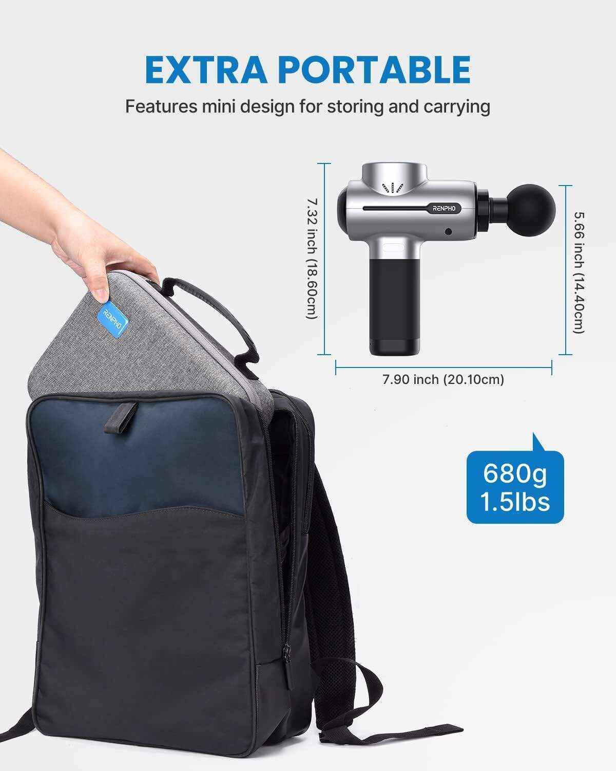RENPHO Active Massage Gun Deep Tissue Muscle, Powerful Percussion Massage Gun, Portable Back Massager Gun for Athletes for Pain Relief, Electric Back Massagers, Handheld Massager Carry Case