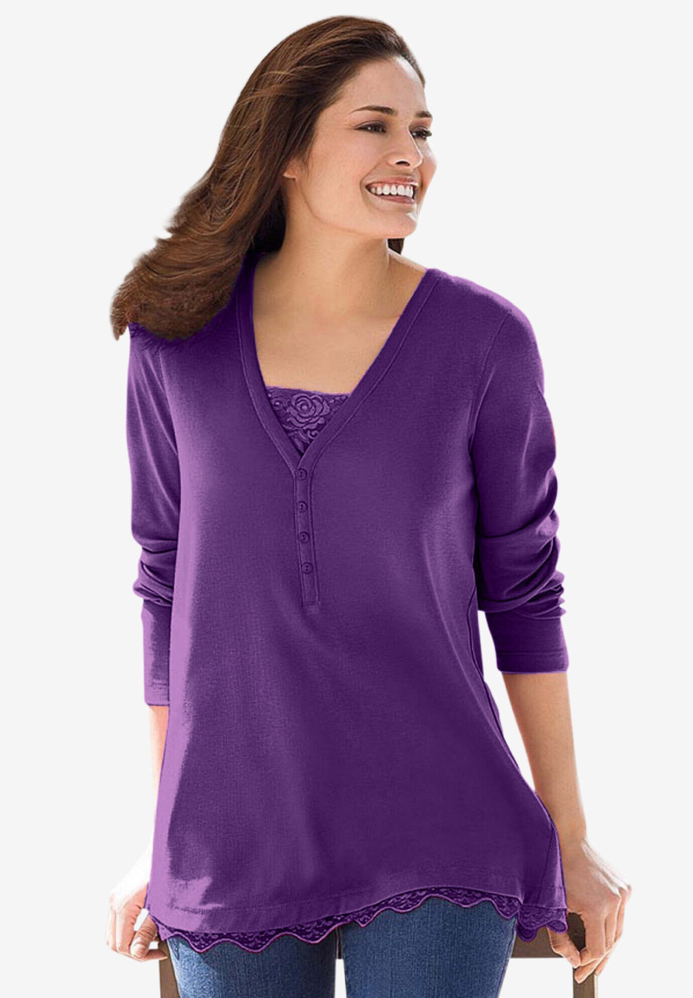 Layered-Look Lace Trim Tee