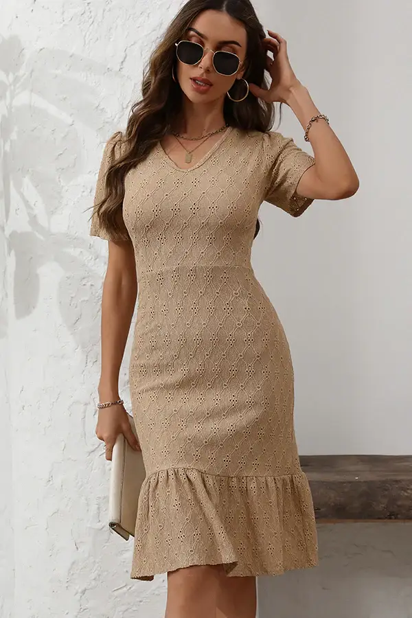 Fashion Solid Ruffle Hem Bodycon Dress