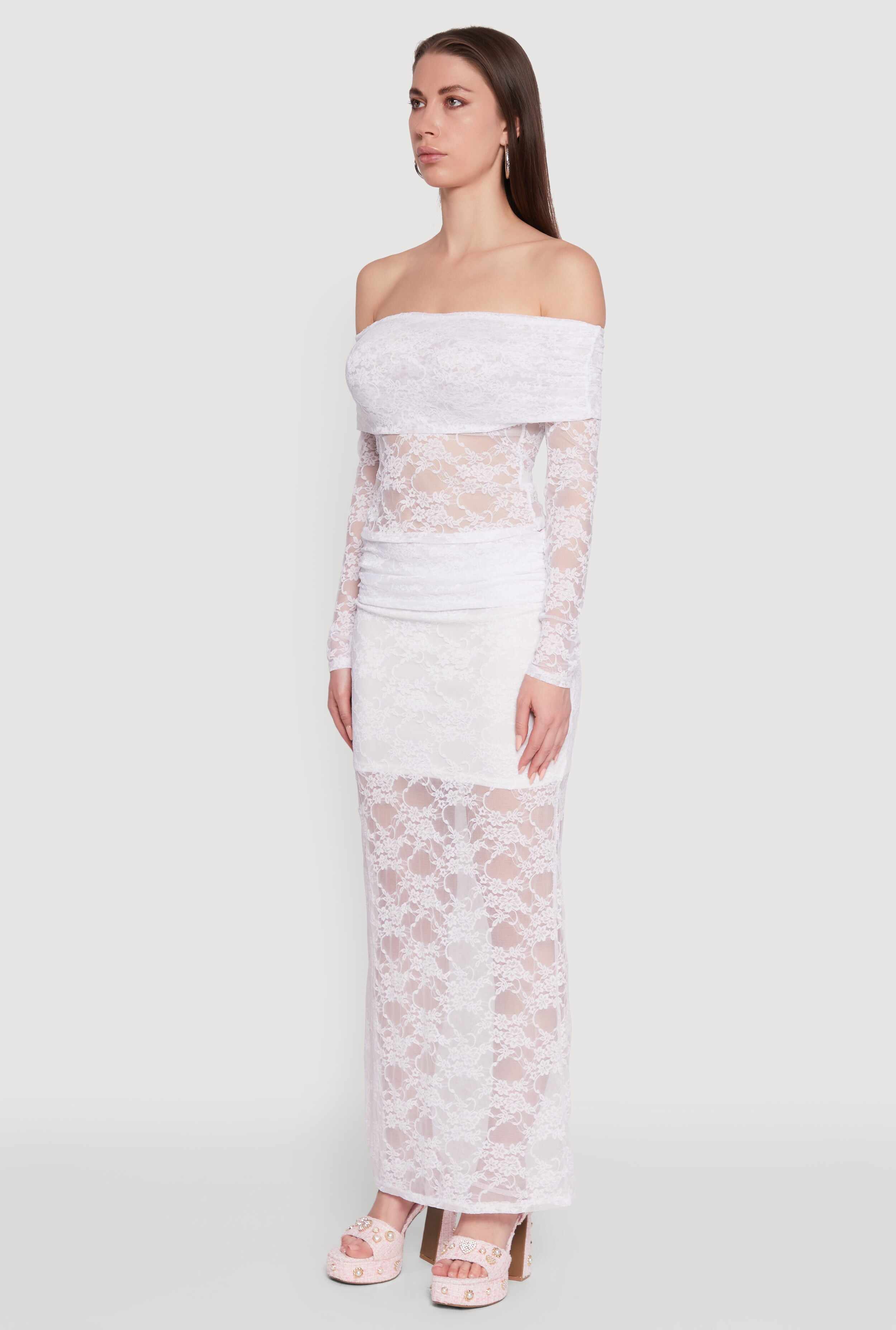 Lace Fold Over Off The Shoulder Blouse