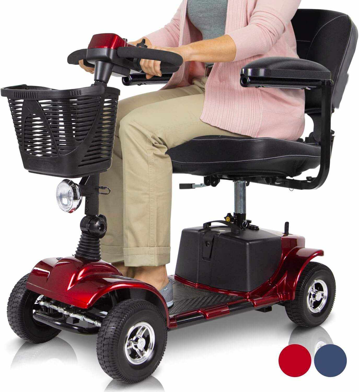 Vive Mobility Scooter (Series A) - 4 Wheel Electric Powered Wheelchair Mobile Device for Adults, Seniors - TSA Approved Wheel Chair, Compact, Travel - Long Range Battery, Shock Absorbing (Ruby Red)