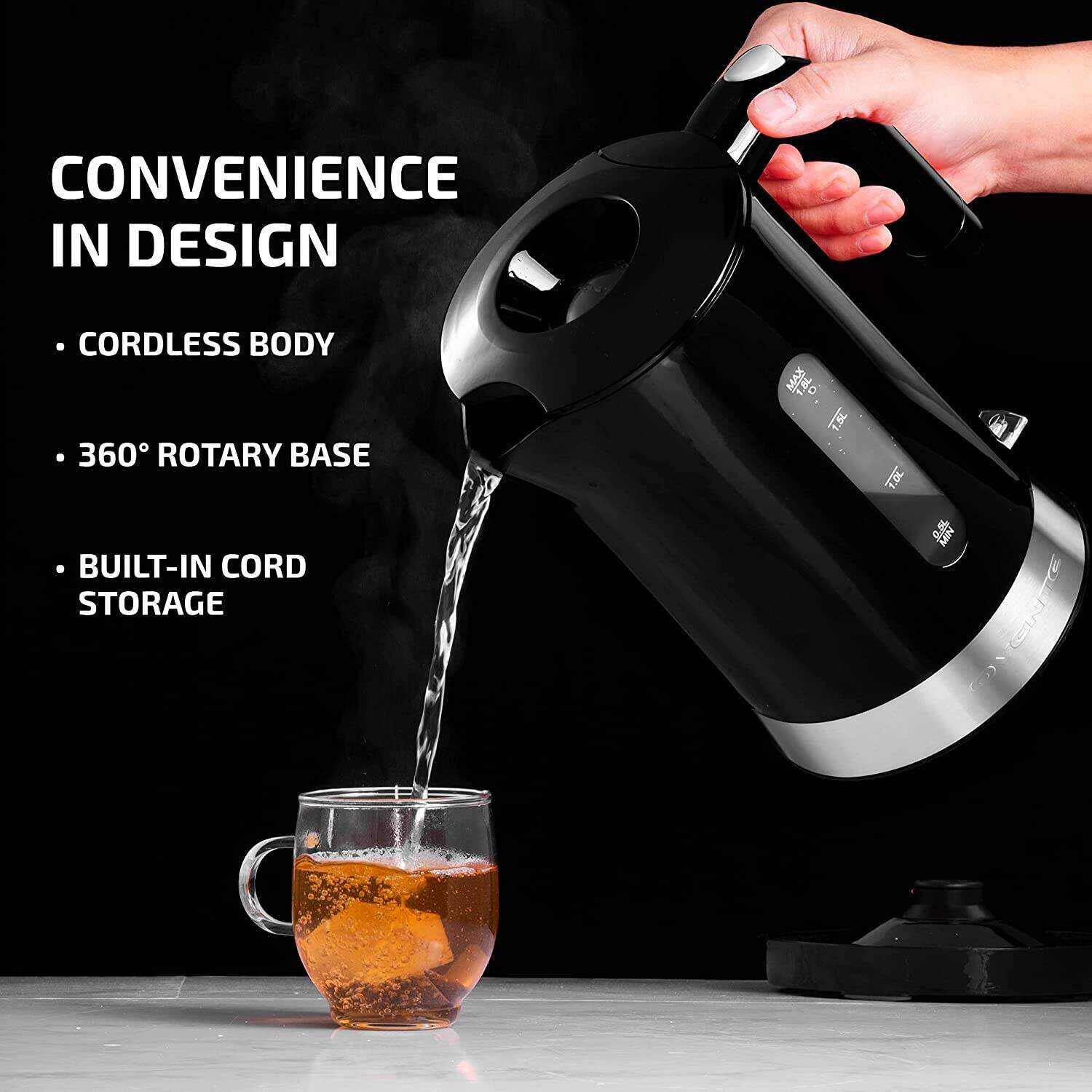 OVENTE Electric Kettle Hot Water Heater 1.7 Liter - BPA Free Fast Boiling Cordless Water Warmer - Auto Shut Off Instant Water Boiler for Coffee & Tea Pot - White KP72W