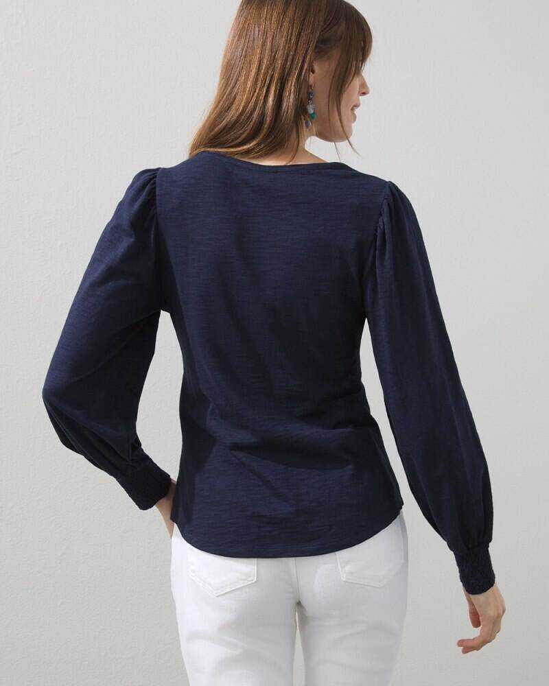 Smocked Crew Neck Slub Tee Classic Navy