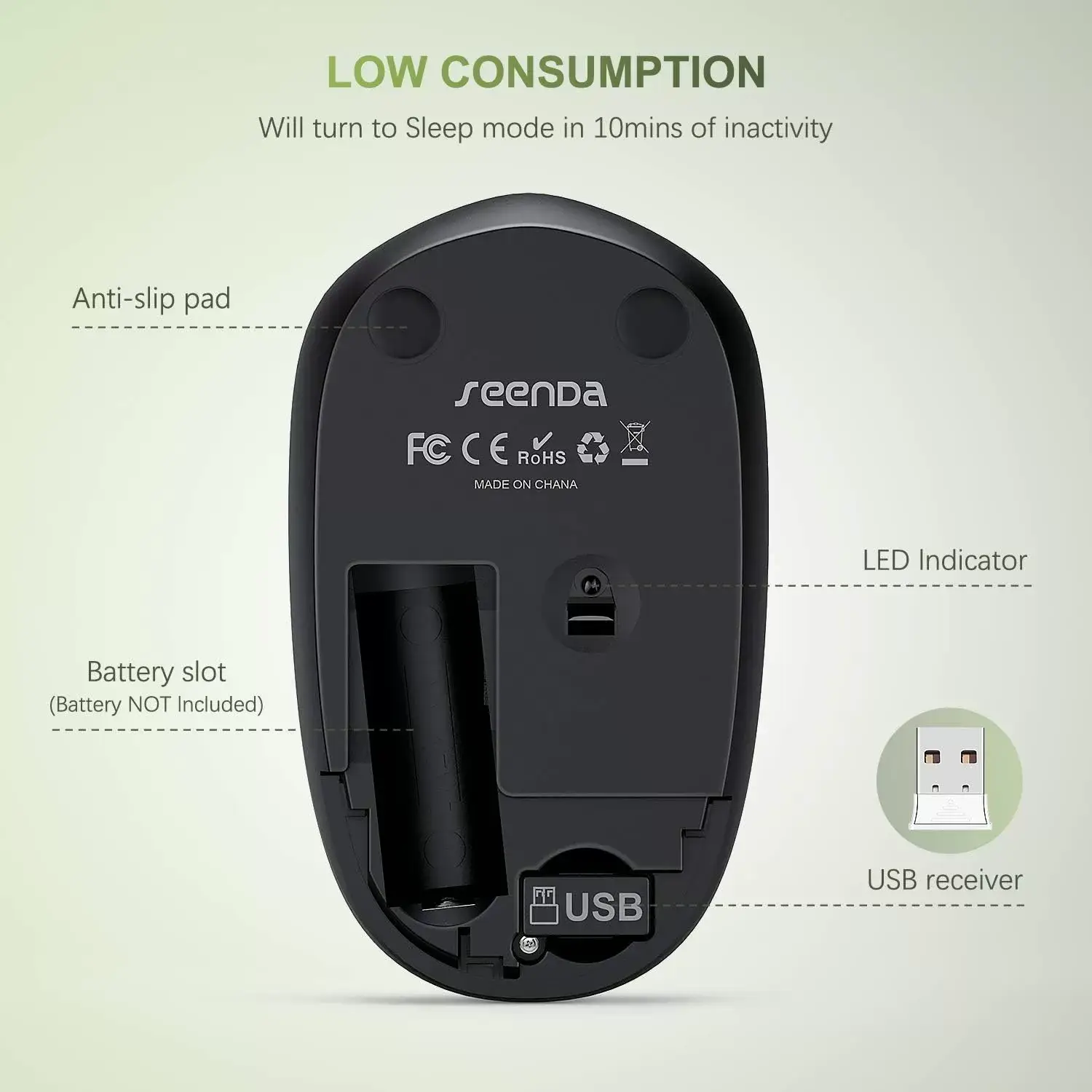 seenda Wireless Mouse, 2.4G Noiseless Mouse with USB Receiver - Portable Computer Mice for PC, Tablet, Laptop with Windows System - Mint Green