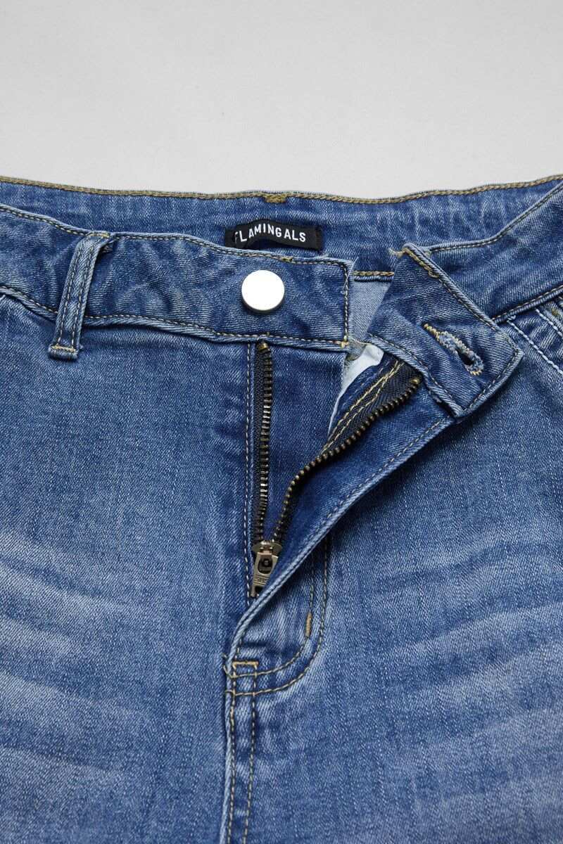 Wash Stitch Decor Wide Leg Mid Rise Jeans Without Belt