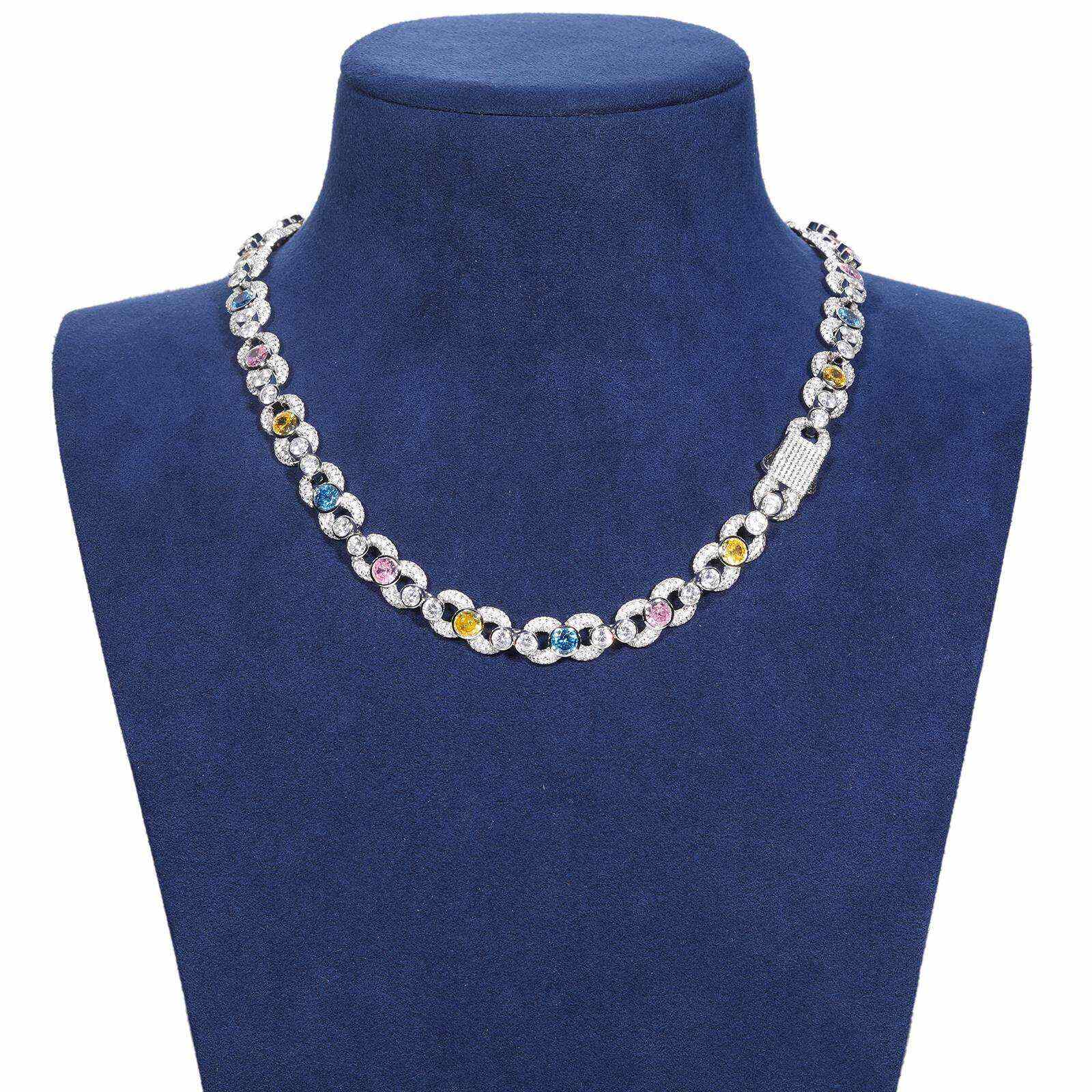 TestTest 10mm S925 Moissanite Infinity Link Chain With Colorful CZ Mainstones
