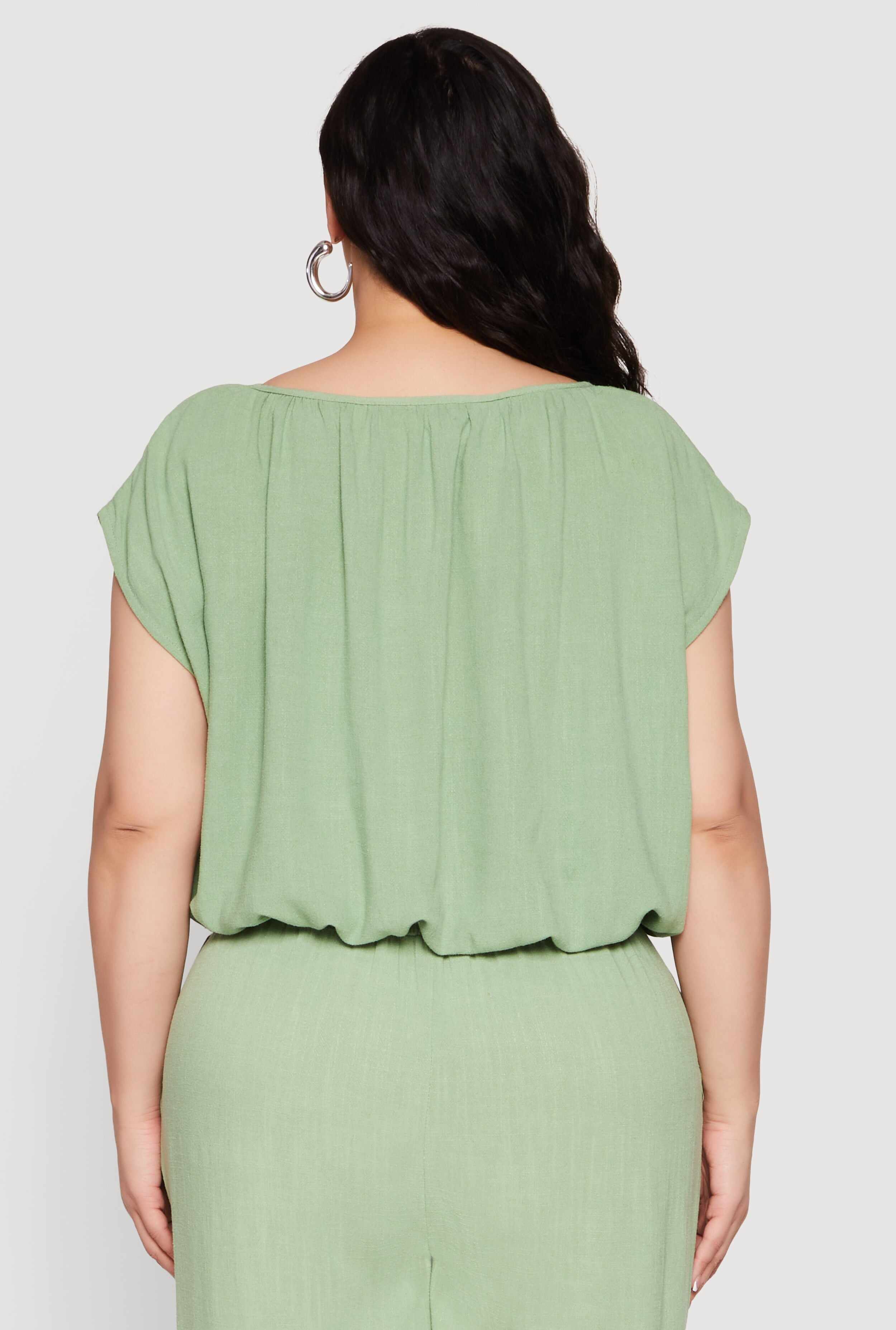 Plus Size Linen Dolman Sleeve Crop Top
