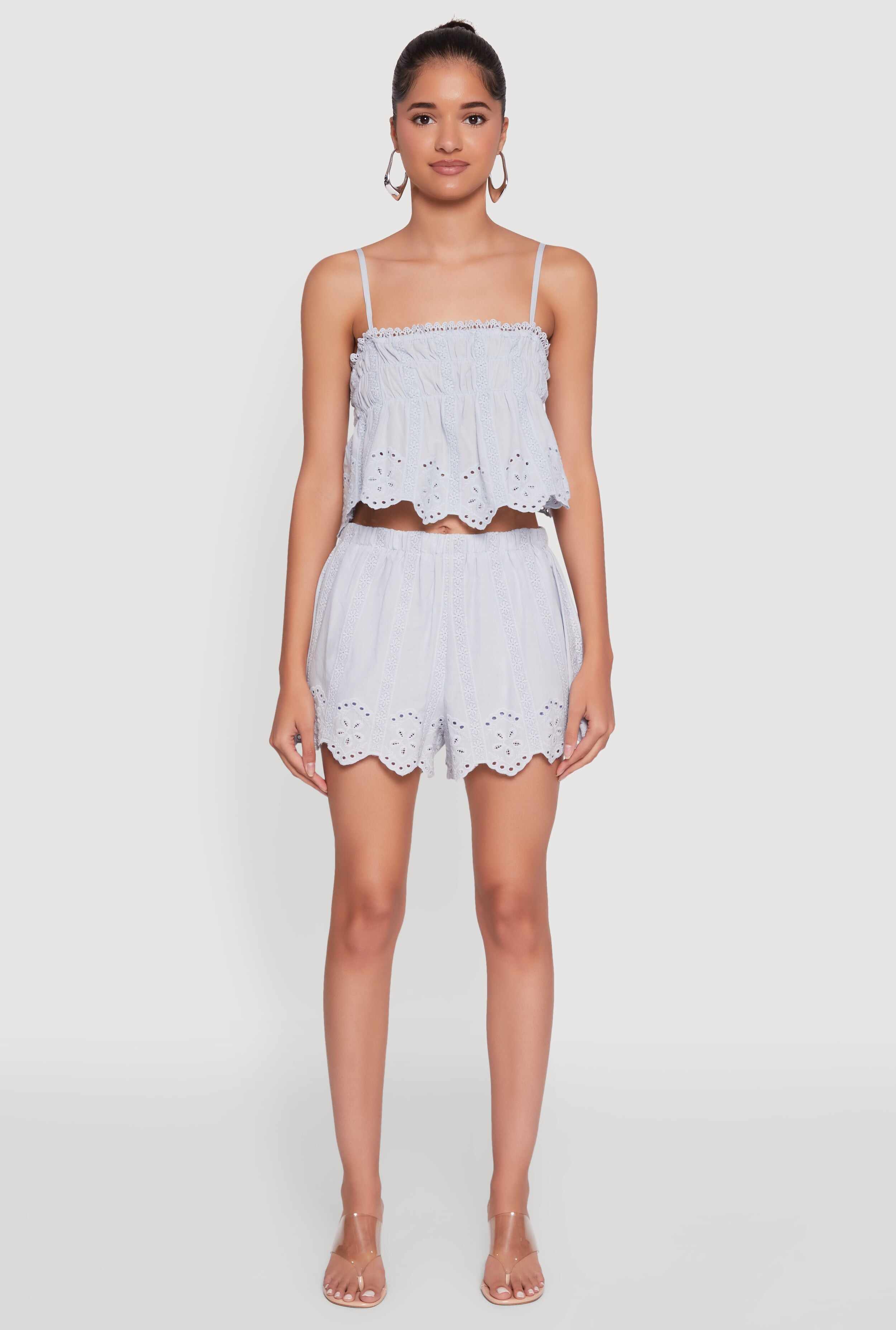 Haute Monde Eyelet Scallop Trim Cropped Cami