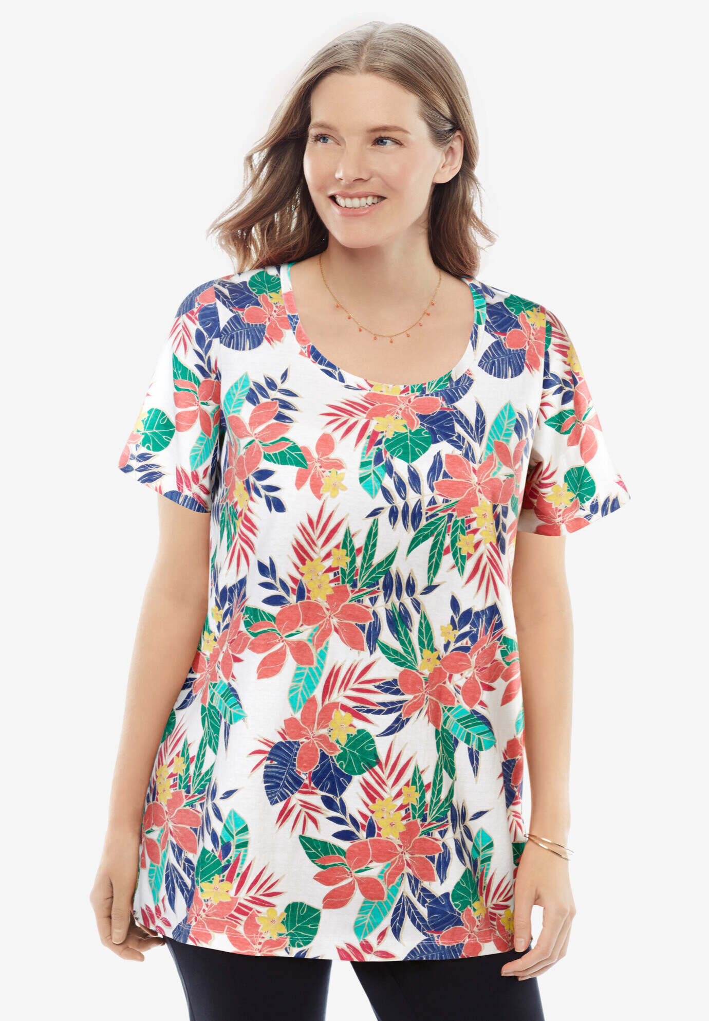 Perfect Printed Short-Sleeve Scoopneck Tee