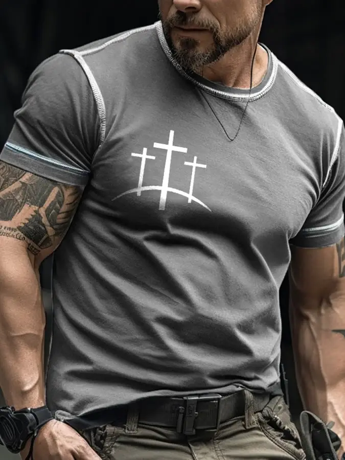 Men's Retro Faith Color Contrast Stitch Print T-Shirt