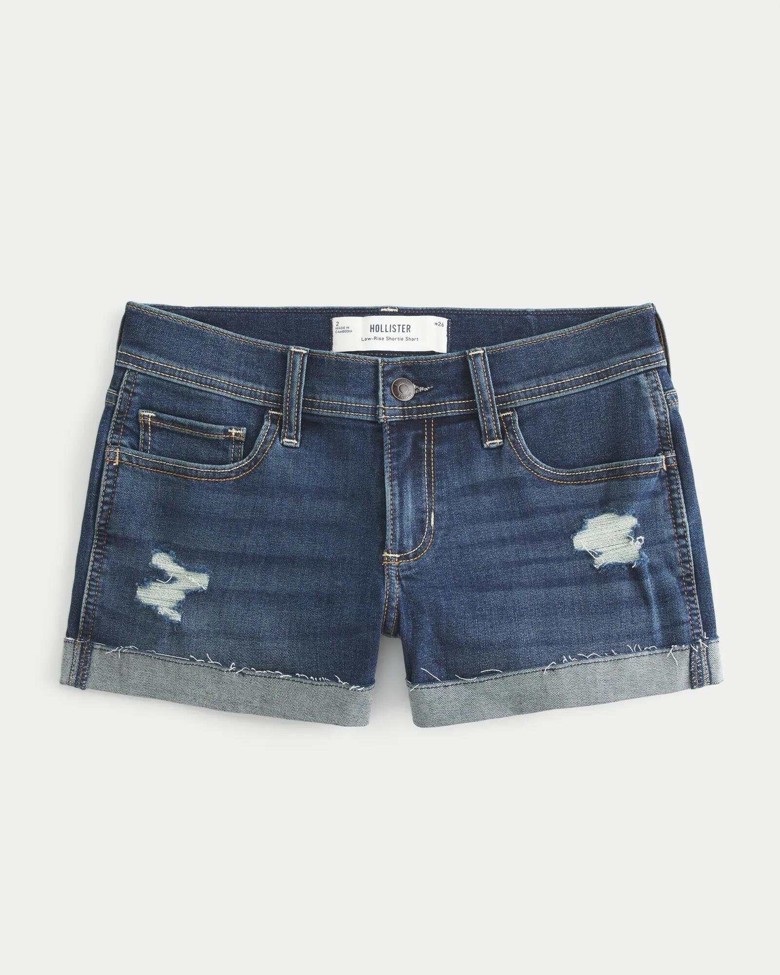Low-Rise Medium Wash Denim Shortie Shorts