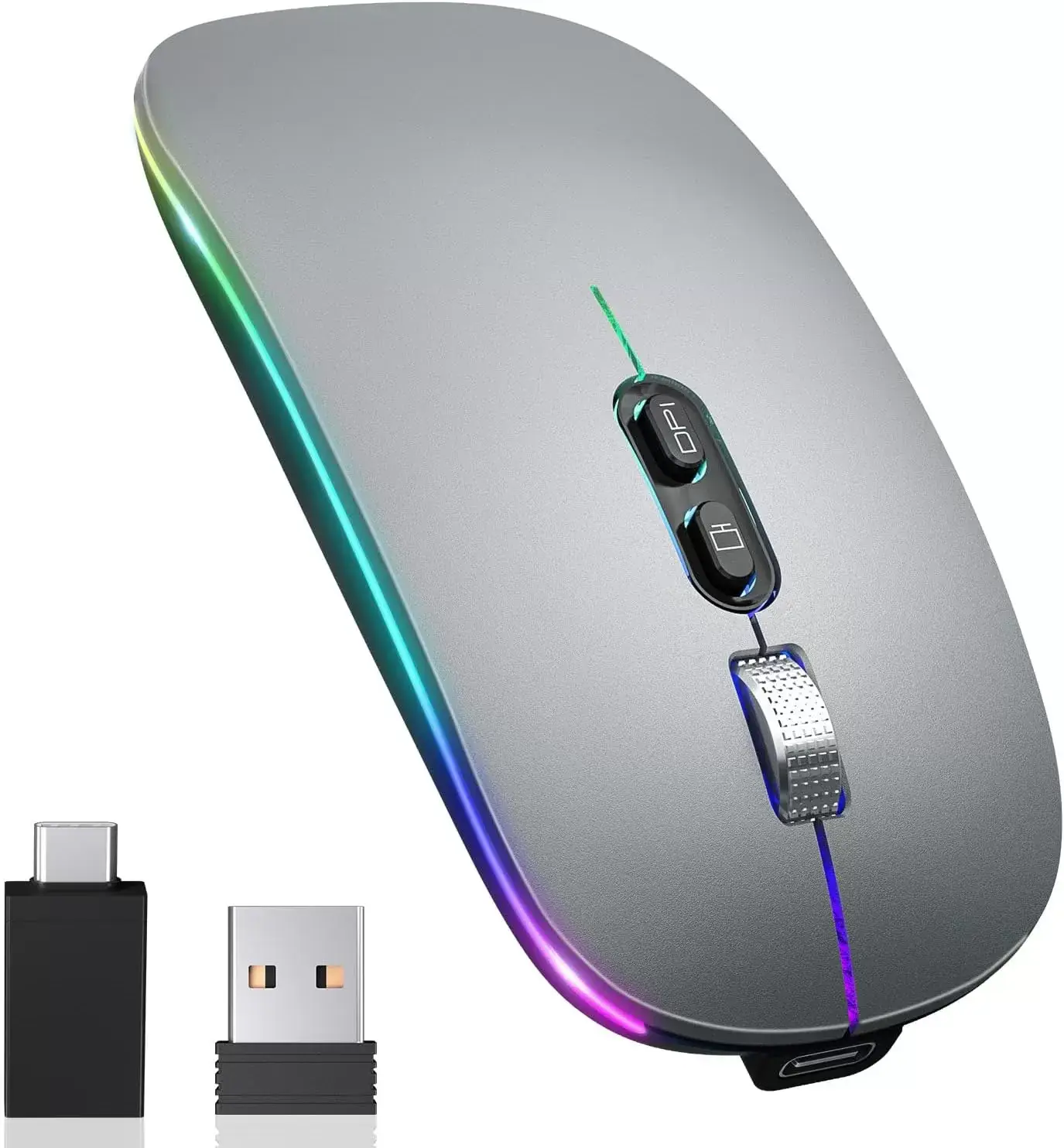 [Upgrade] LED Wireless Mouse, Slim Silent Mouse 2.4G Portable Mobile Optical Office Mouse with USB & Type-c Receiver, 3 Adjustable DPI Levels for Notebook, PC, Laptop, Computer, MacBook (Pink)