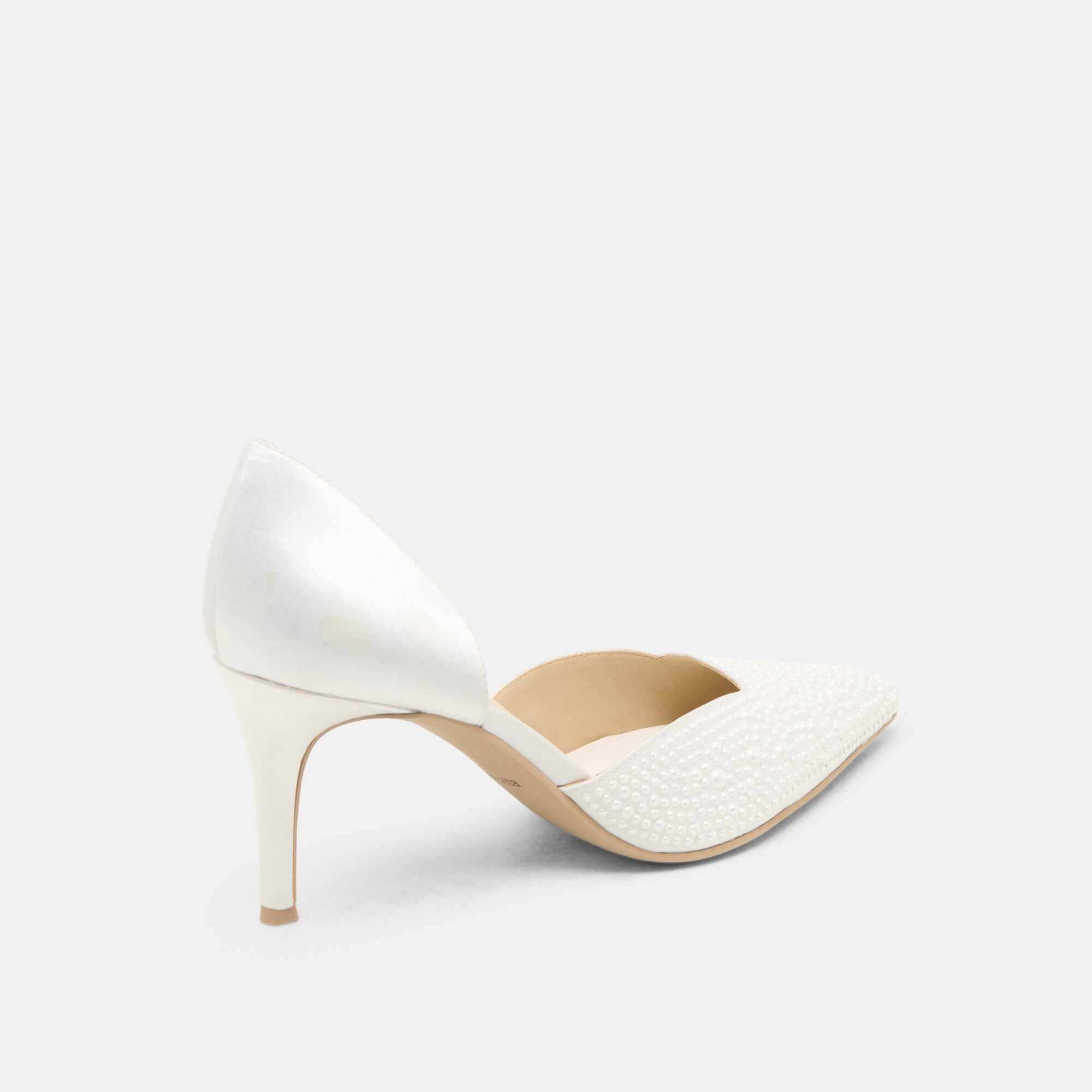 ELOY PEARL HEELS TRUE WHITE SATIN
