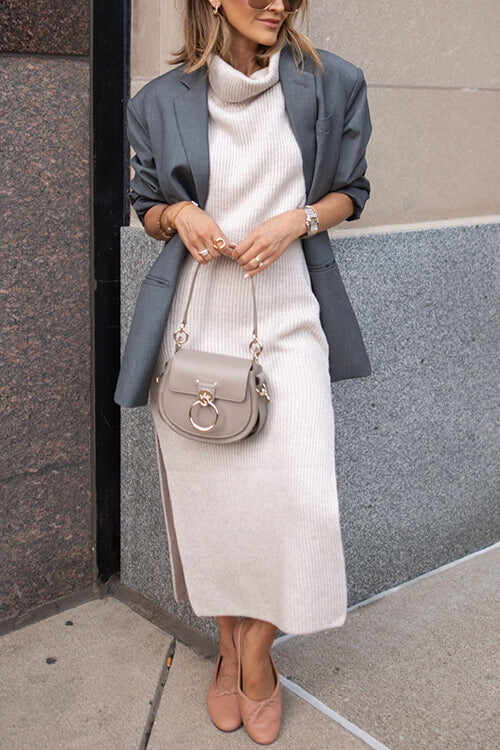 Temperament casual solid color sleeveless knitted top skirt two-piece set