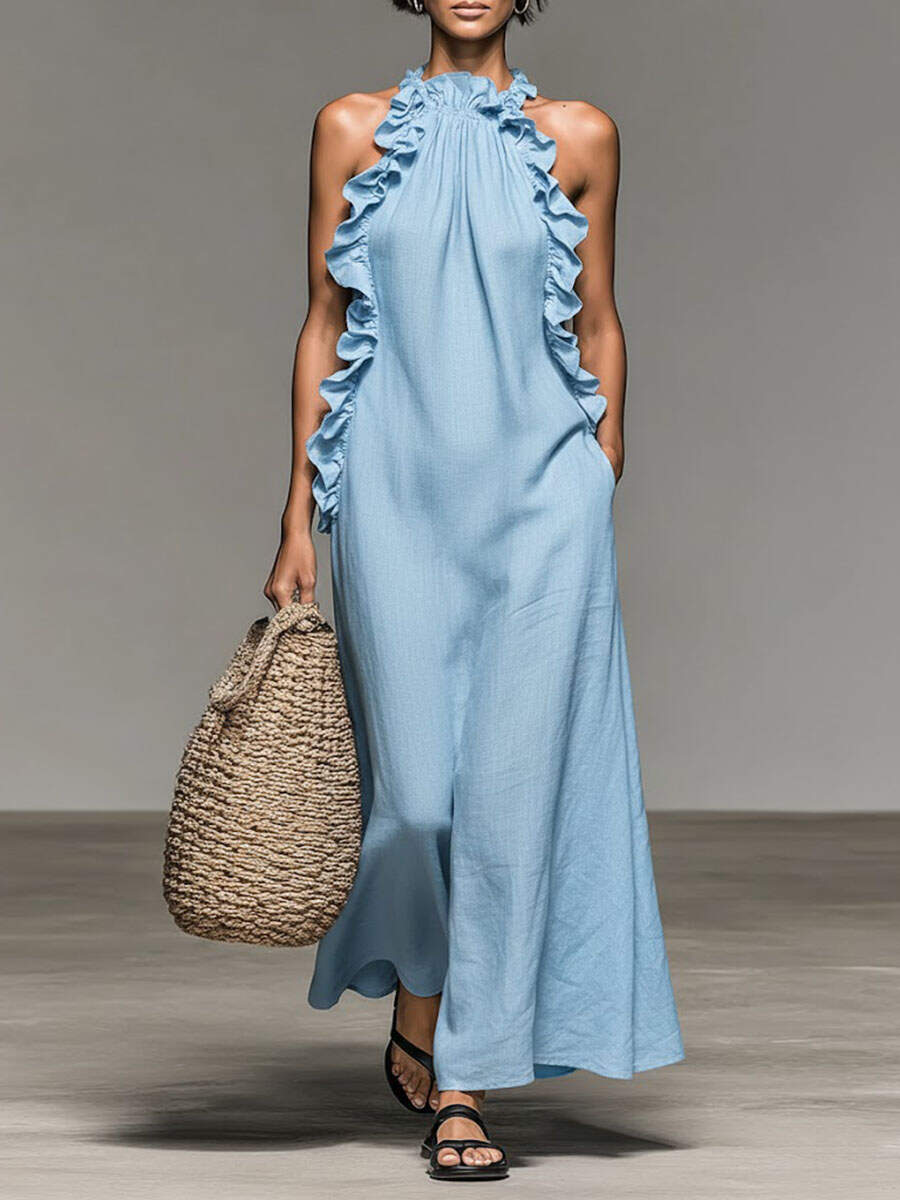 🔥Summer Arrivals🌟Women's Stand-up Collar Sleeveless Casual Loose Cotton And Linen Dress
