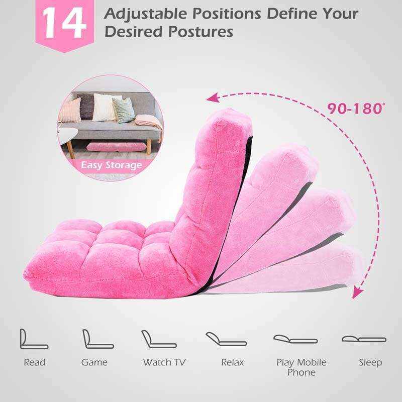 Memory Foam Floor Chair, 14-Position Adjustable Folding Gaming Sofa Chair with Back Support, Chaise Lounge Sleeper Bed Couch Recliner