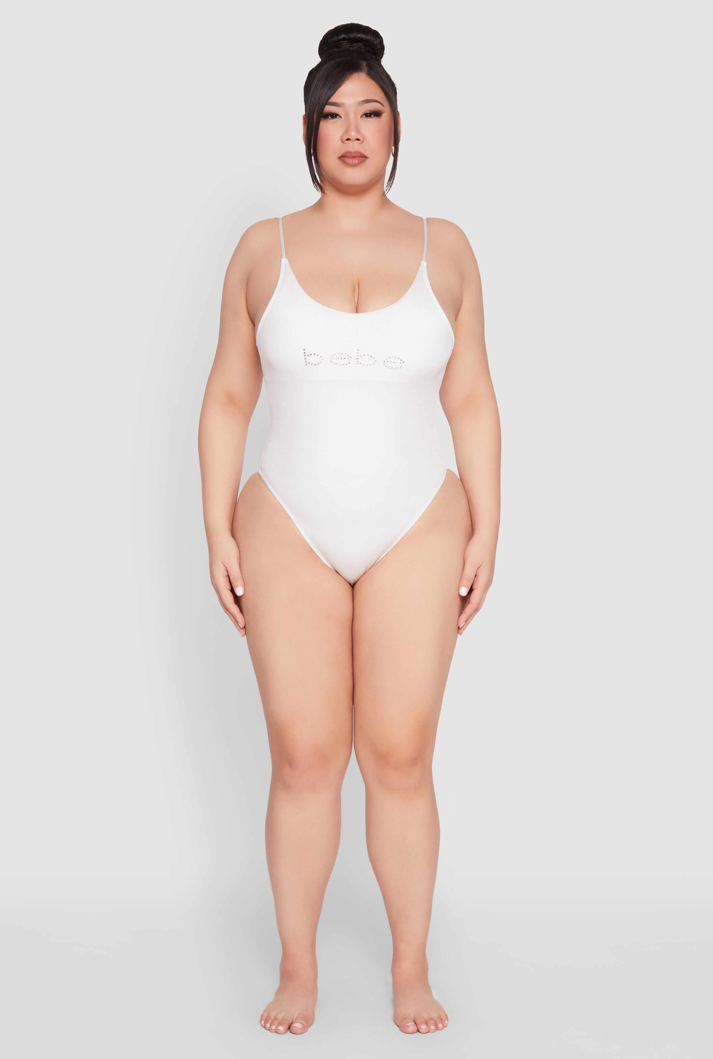 Plus Size Bebe Rhinestone One Piece Swimsuit