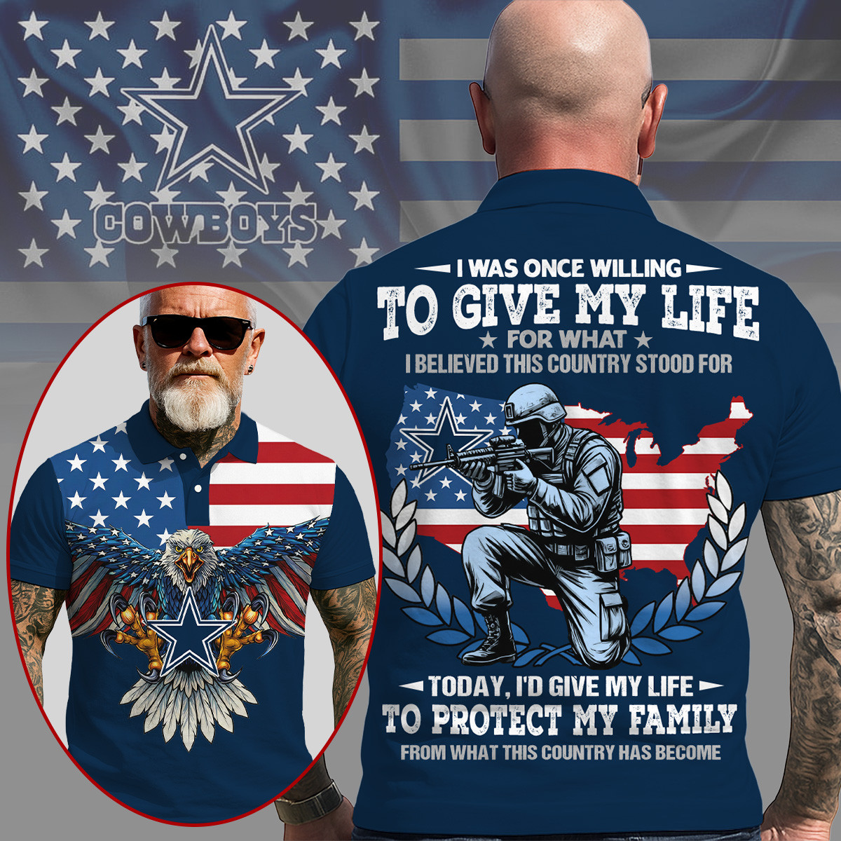 Dallas Cowboys | Premium NFL Patriotic Veteran Family Protection T-shirt MM