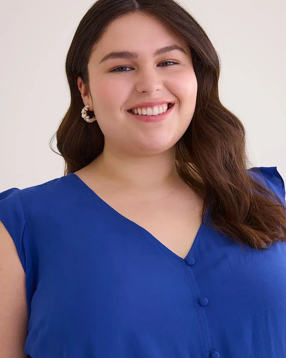 V-Neck Blouse with Short Flutter Sleeve