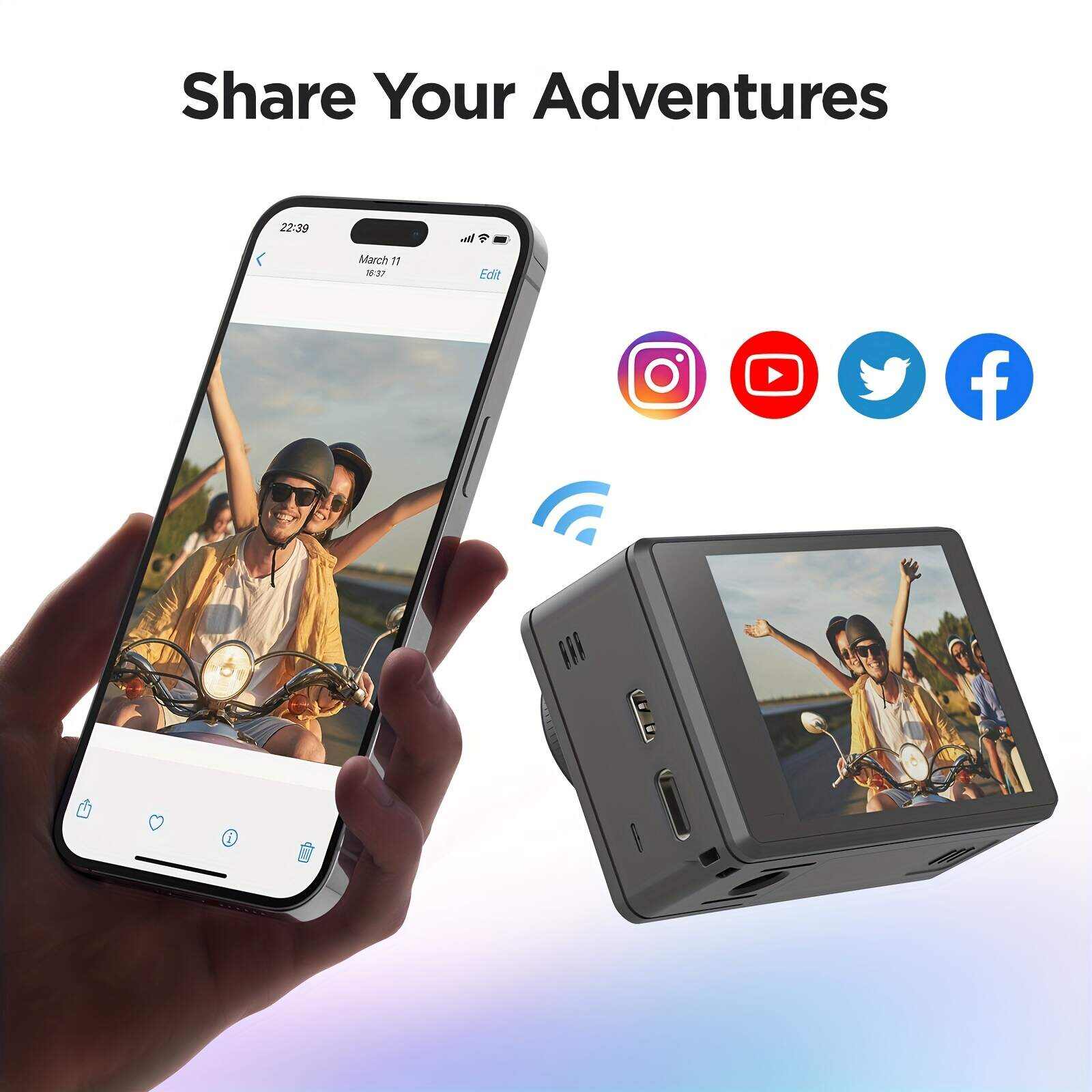 Yolansin 4K Action Camera Touch Screen - Dual Screen Ultra HD EIS WiFi Sports Camera, 1574.8inchUnderwater Camera 170° Wide Angle Video Camera 20MP Waterproof Helmet Camera With Remote Control And 2 Batteries